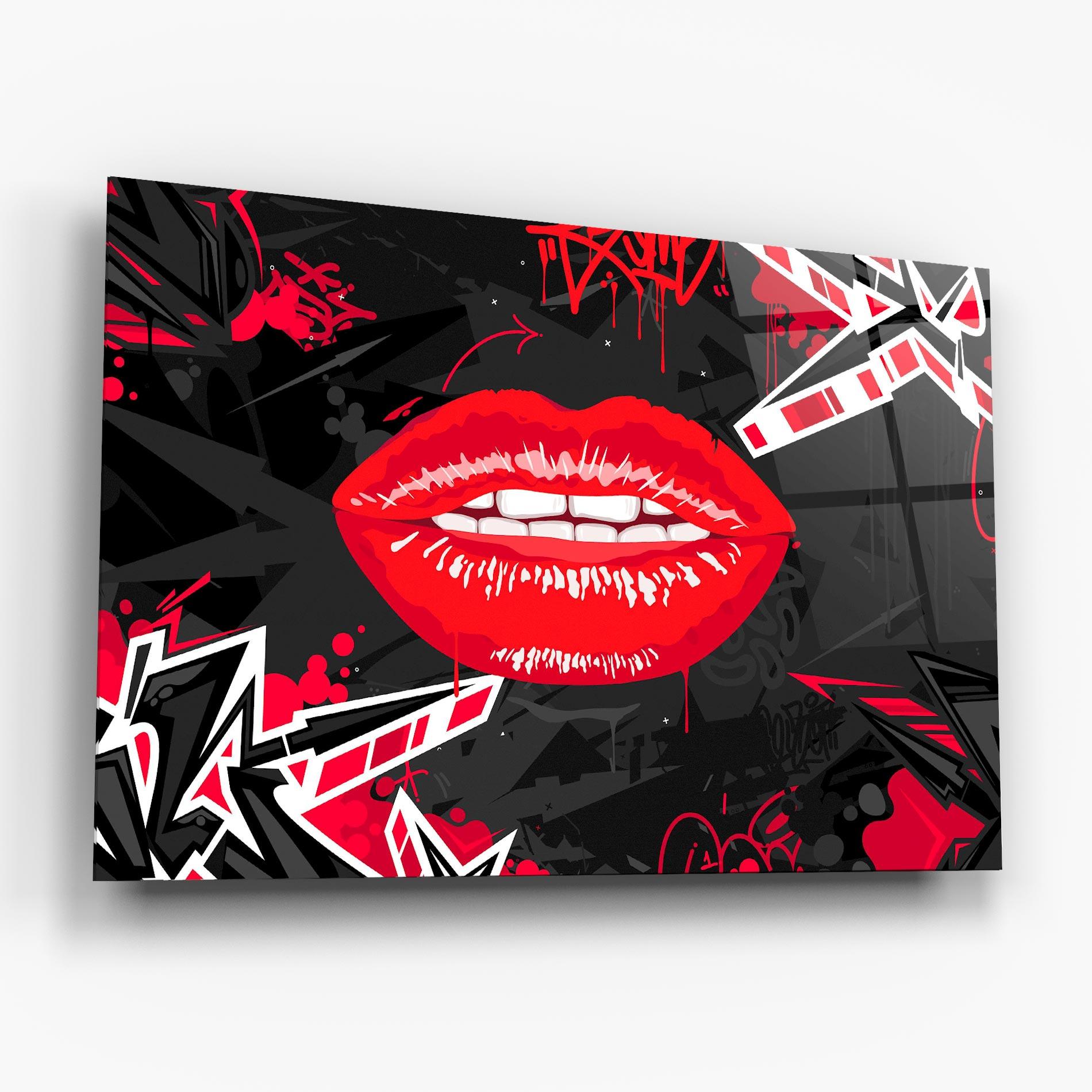 Стъклена картина Lips Graff mockup 6