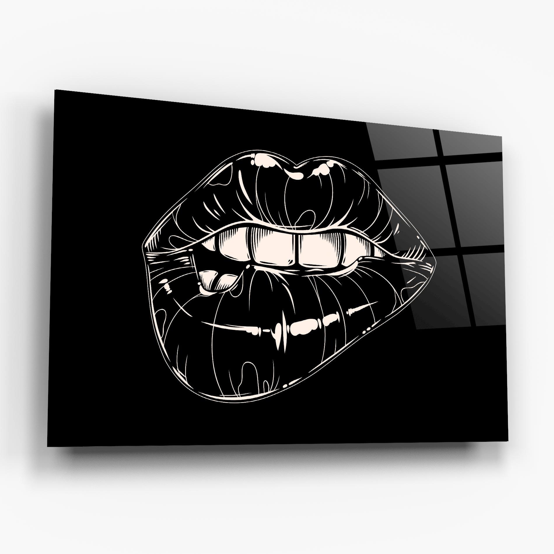 Стъклена картина Lips On Black Art mockup 6