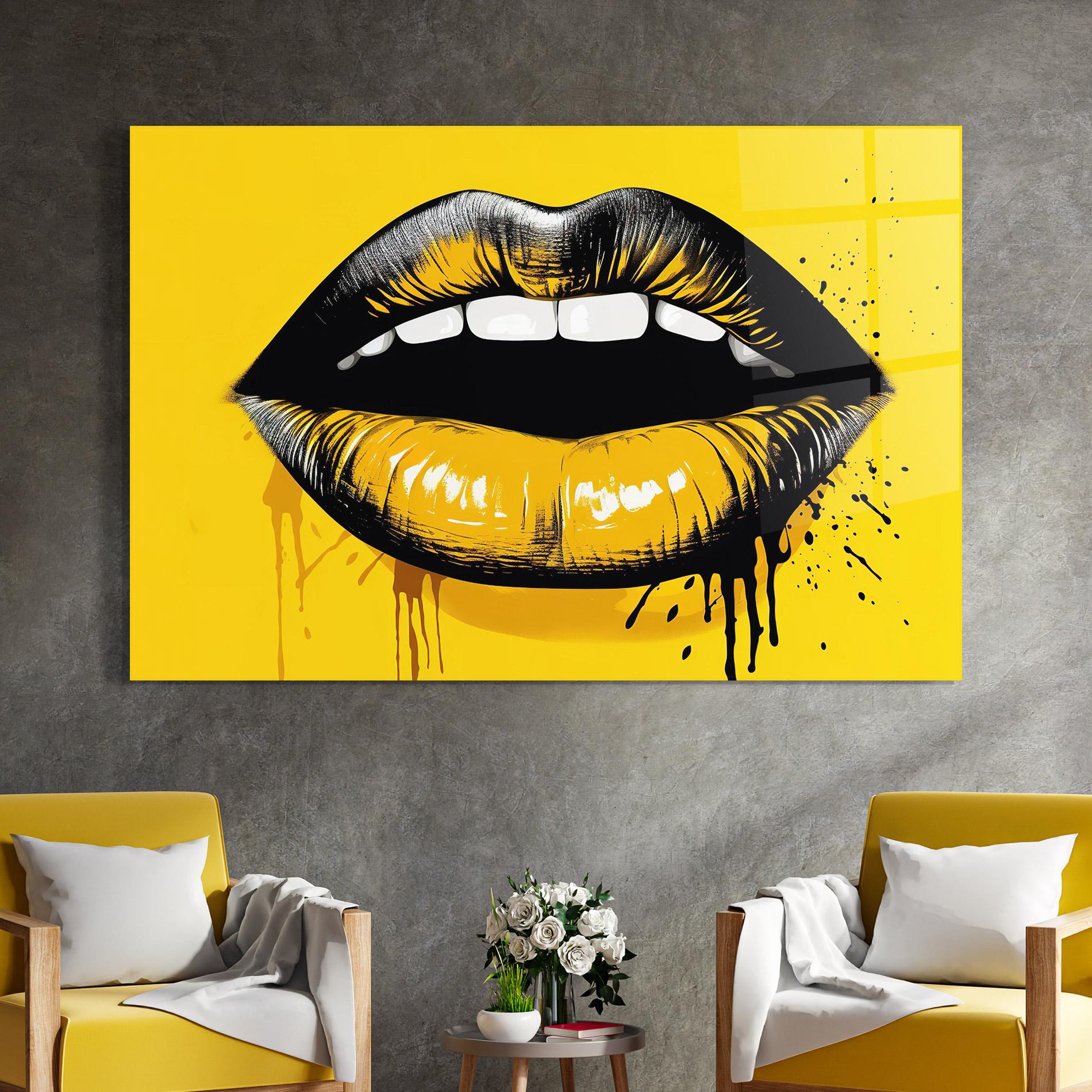 Стъклена картина Black Yellow Lips mockup 4