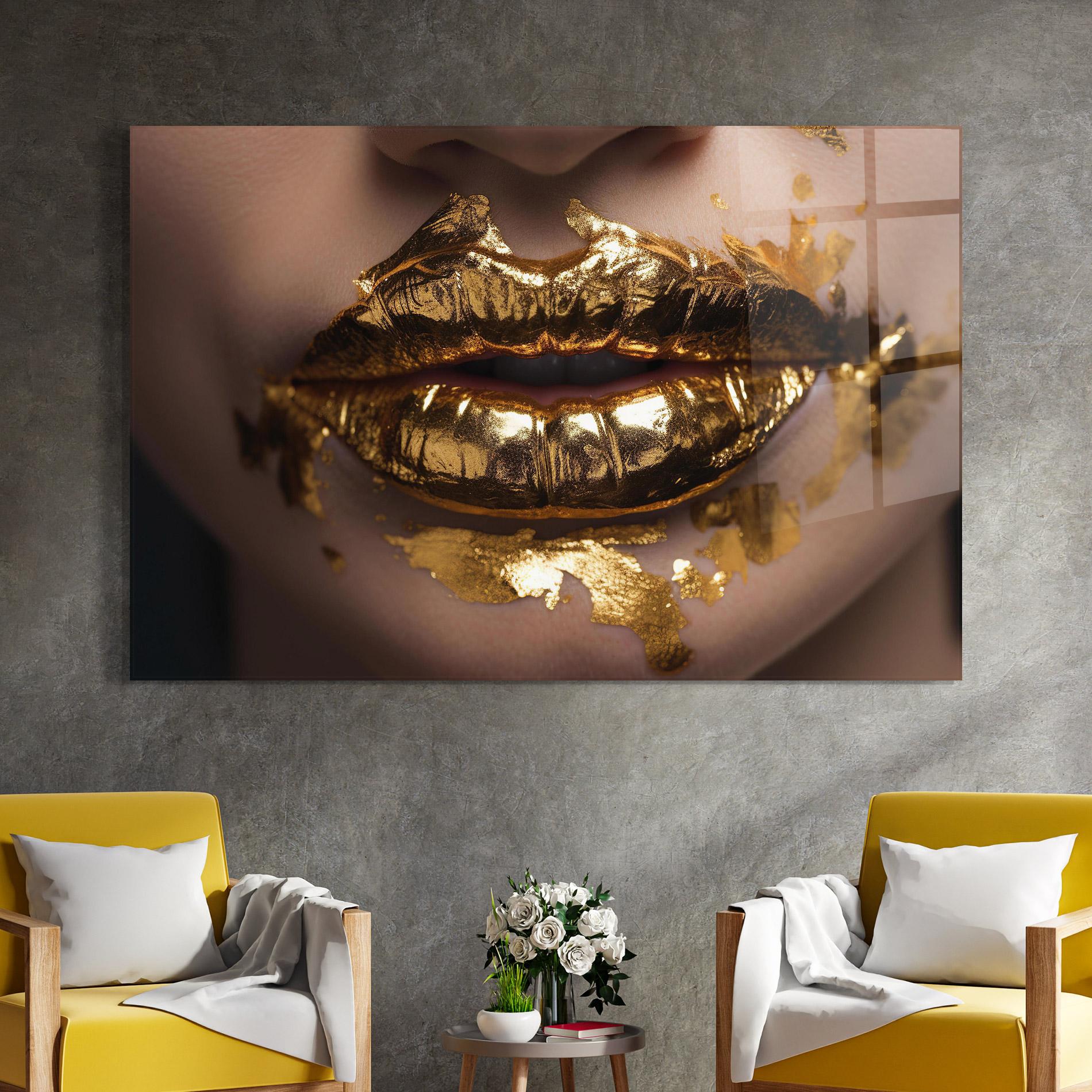 Стъклена картина Close Gold Lips mockup 4