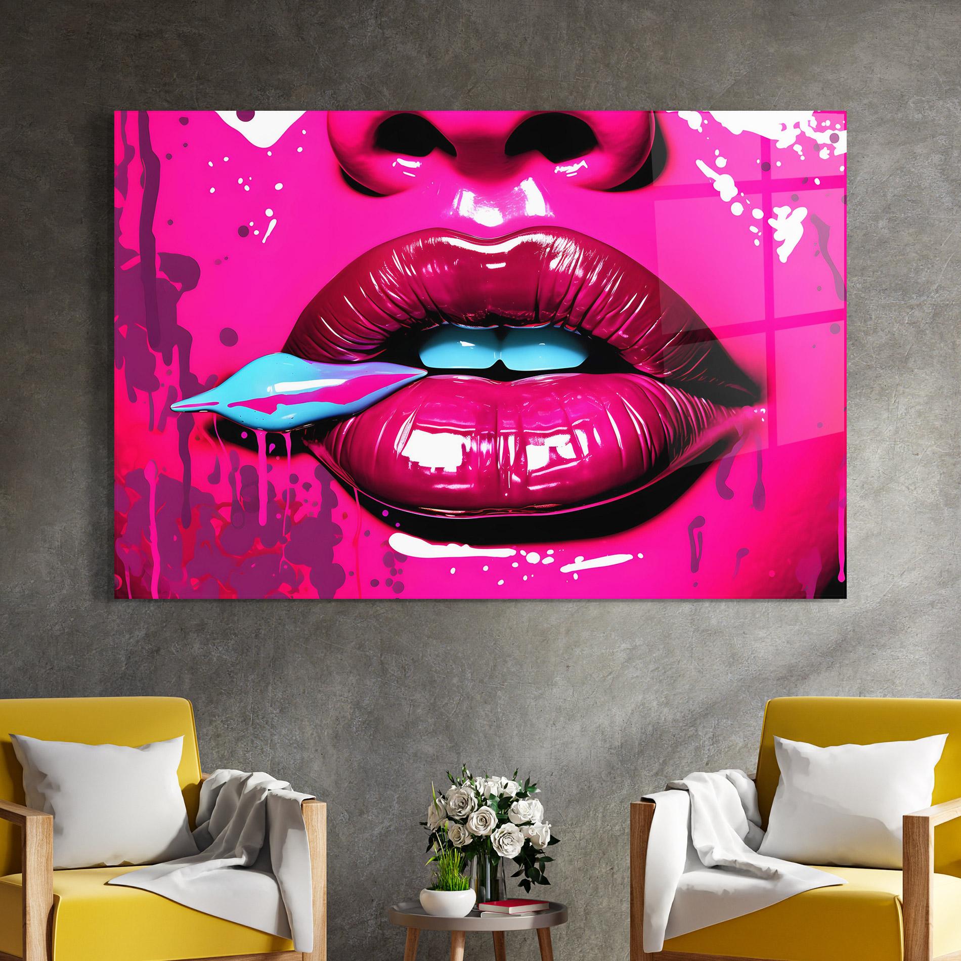 Стъклена картина Dark Pink Lips Art mockup 4