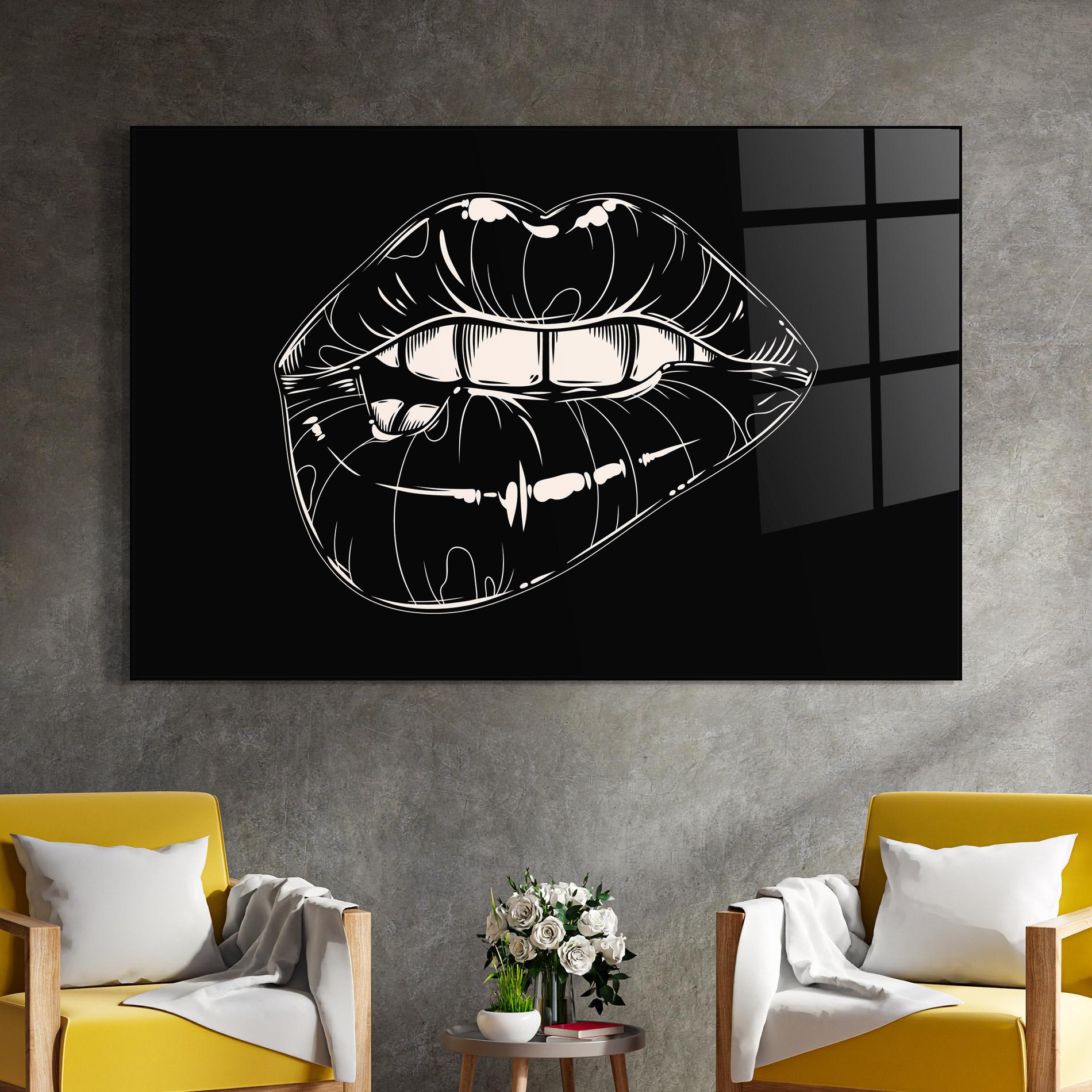 Стъклена картина Lips On Black Art mockup 4