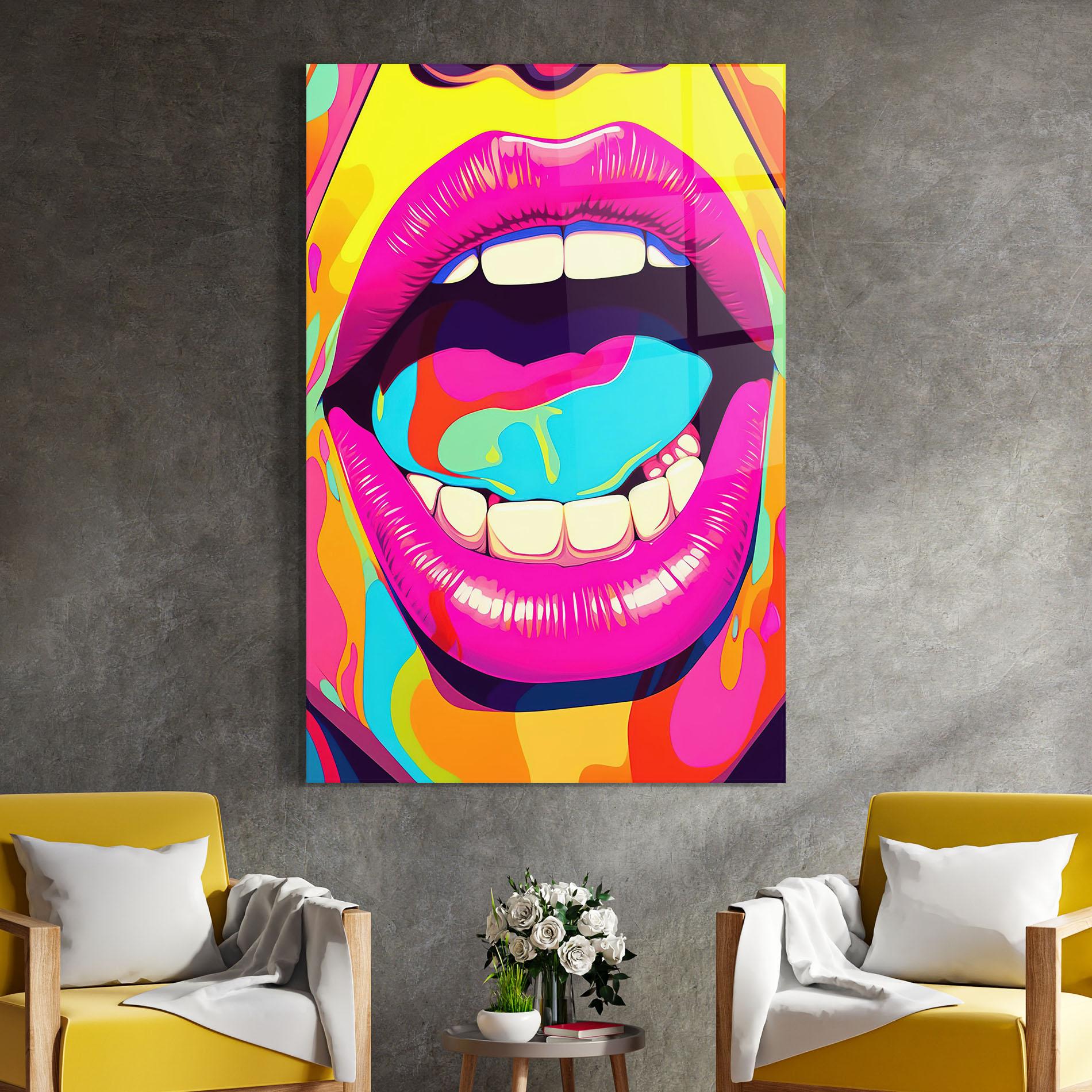 Стъклена картина Pop Art Mouth mockup 4