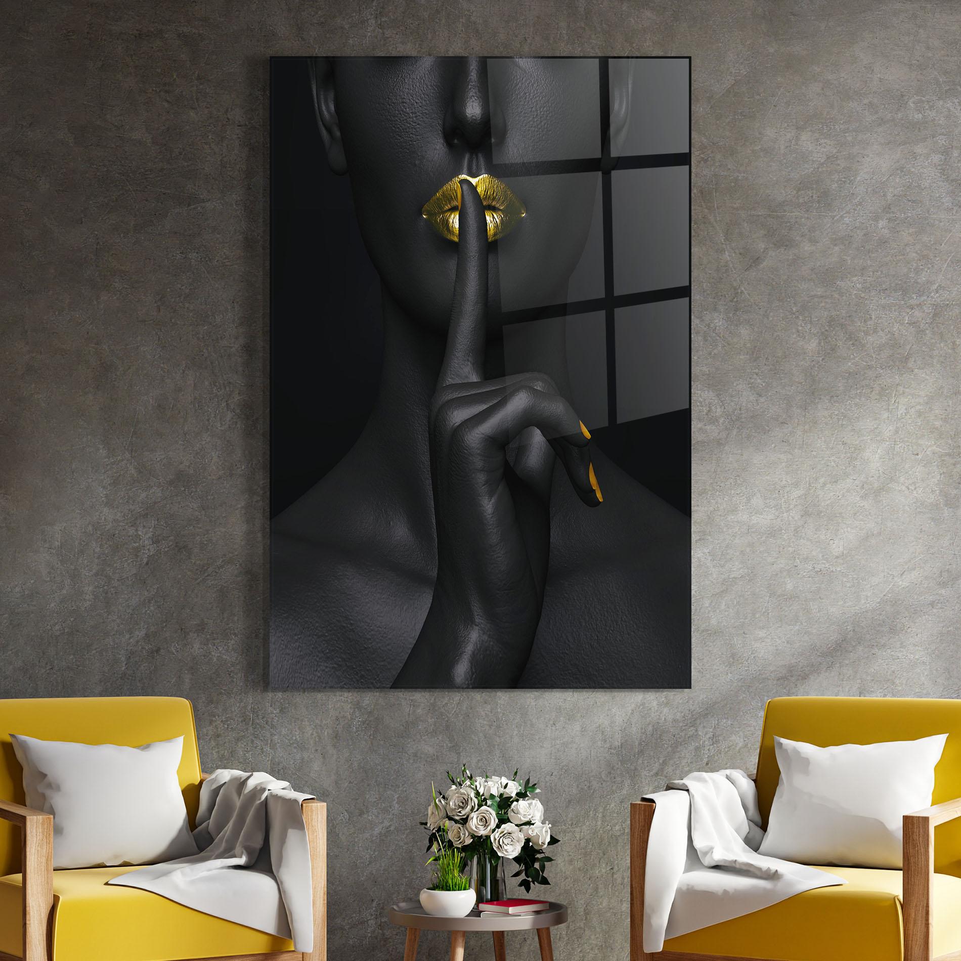 Стъклена картина Silence Lips Portrait mockup 4