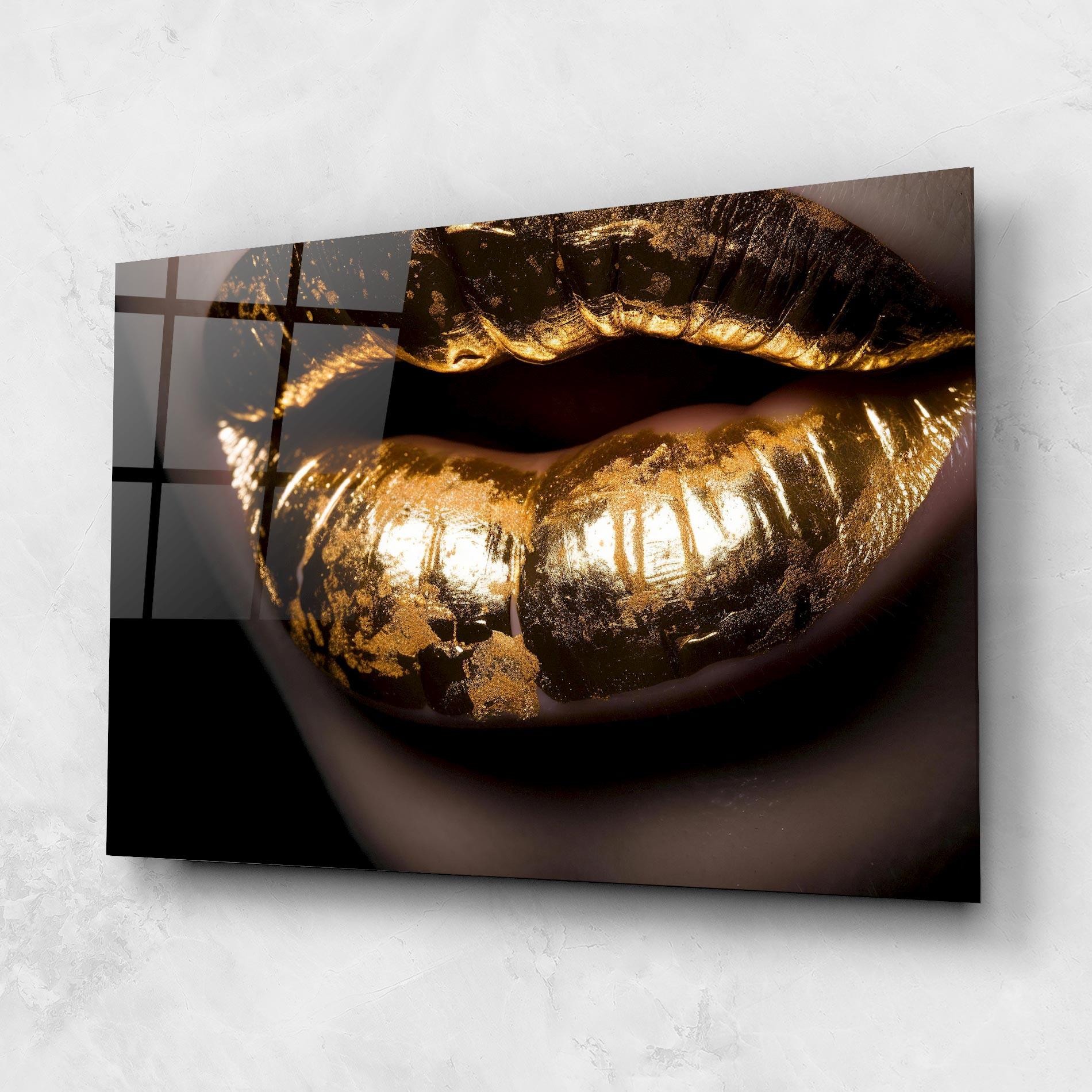 Стъклена картина Big Gold Lips mockup 1
