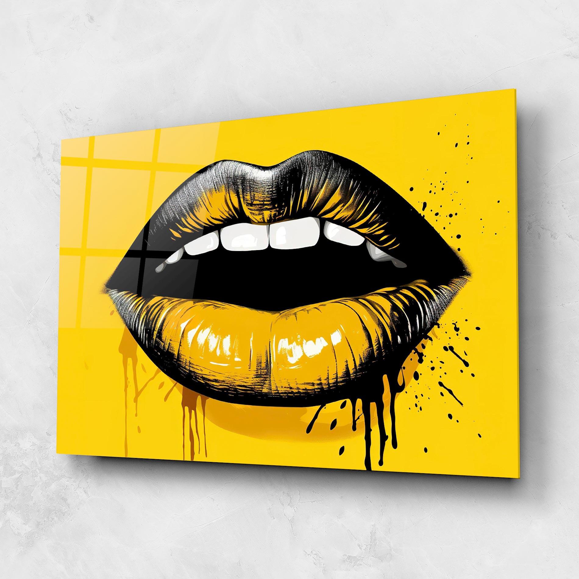 Стъклена картина Black Yellow Lips mockup 1