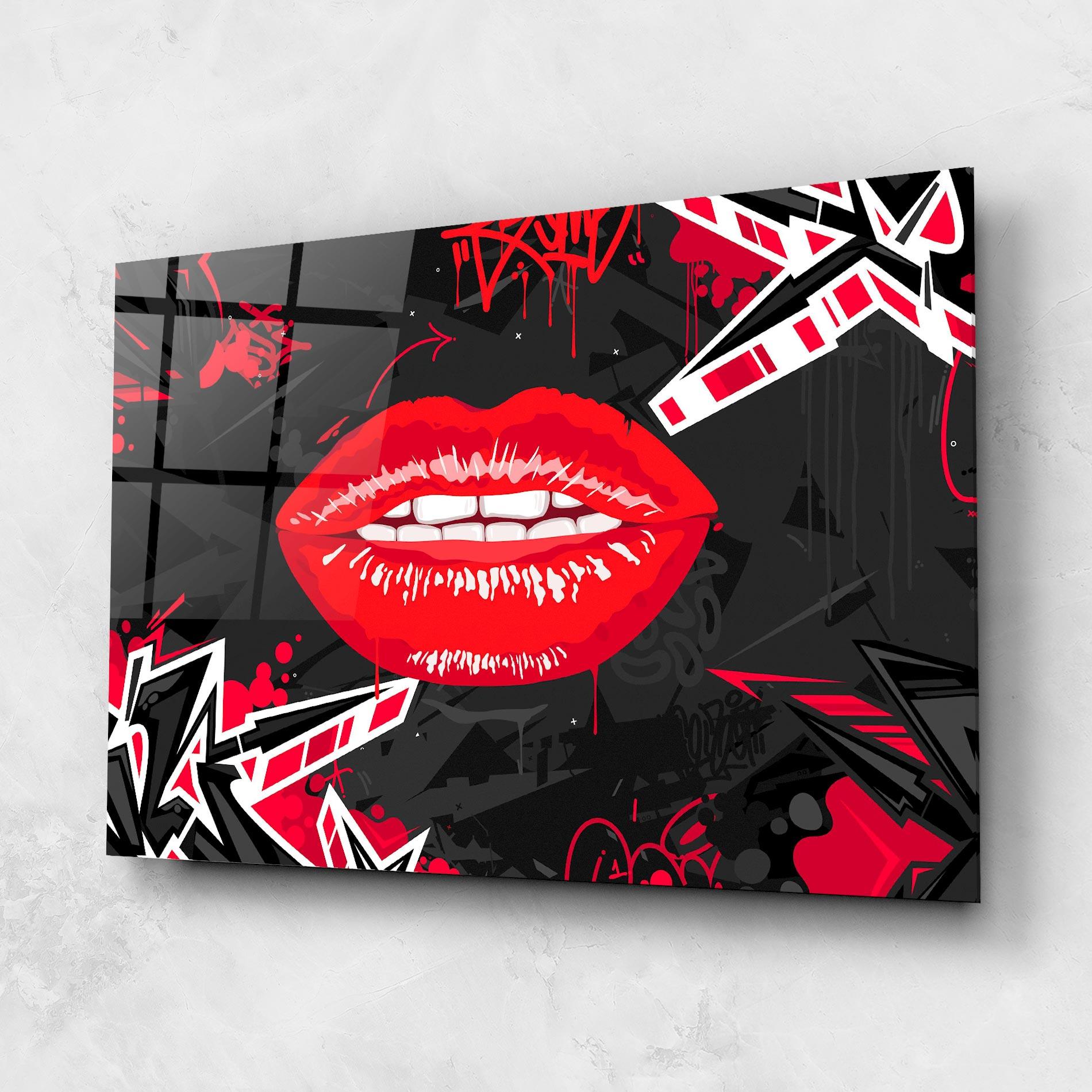 Стъклена картина Lips Graff mockup 1