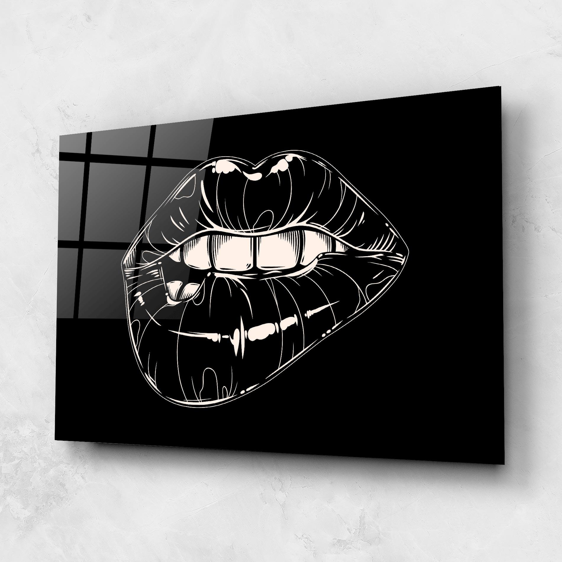 Стъклена картина Lips On Black Art mockup 1
