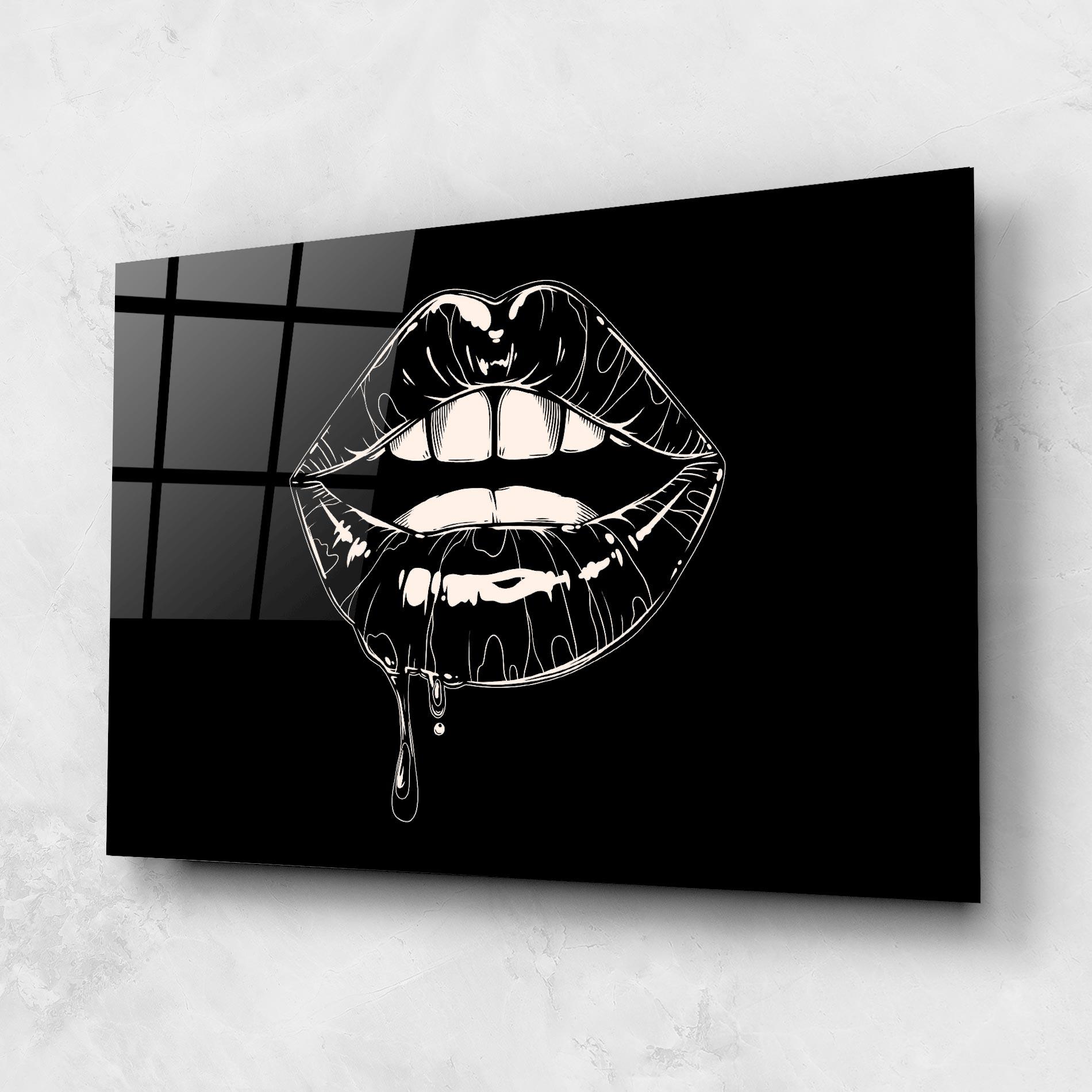 Стъклена картина Open Lips On Black mockup 1
