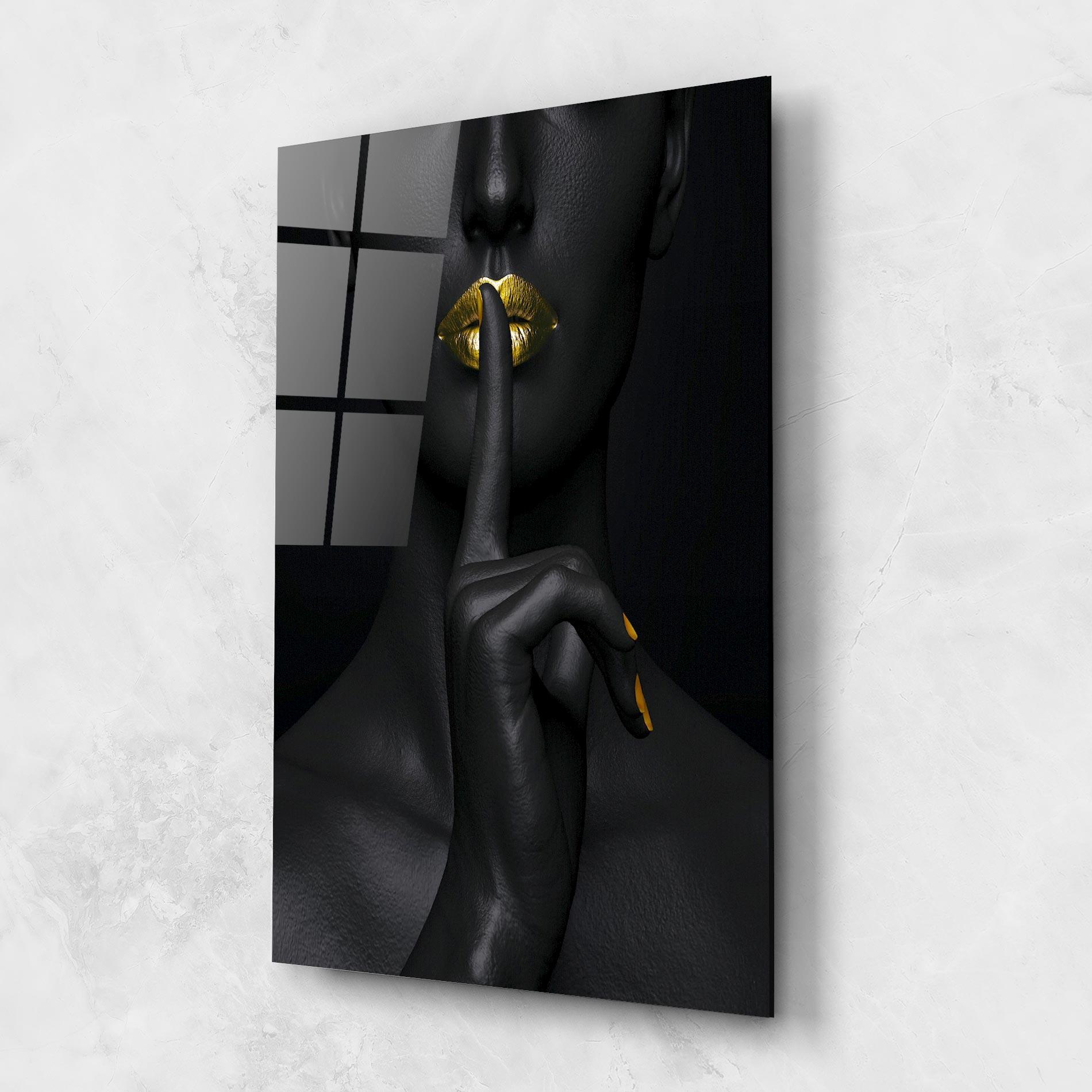 Стъклена картина Silence Lips Portrait mockup 1