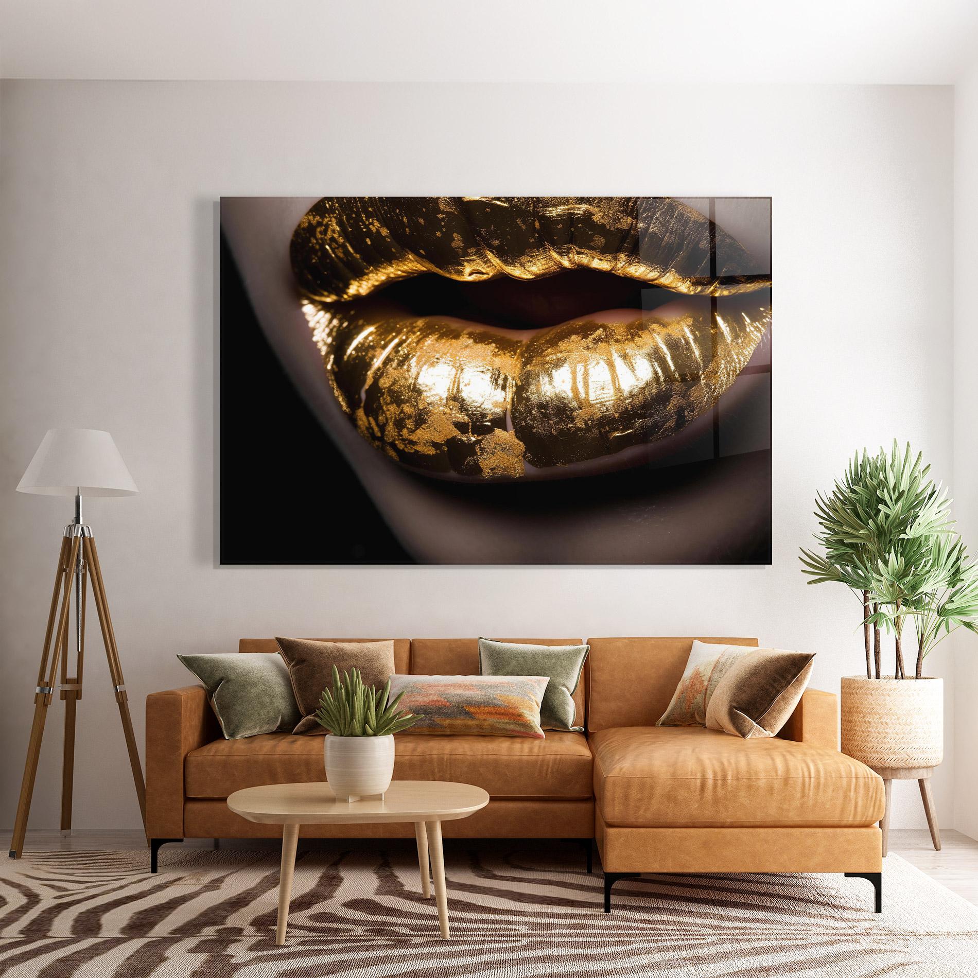 Стъклена картина Big Gold Lips mockup 7