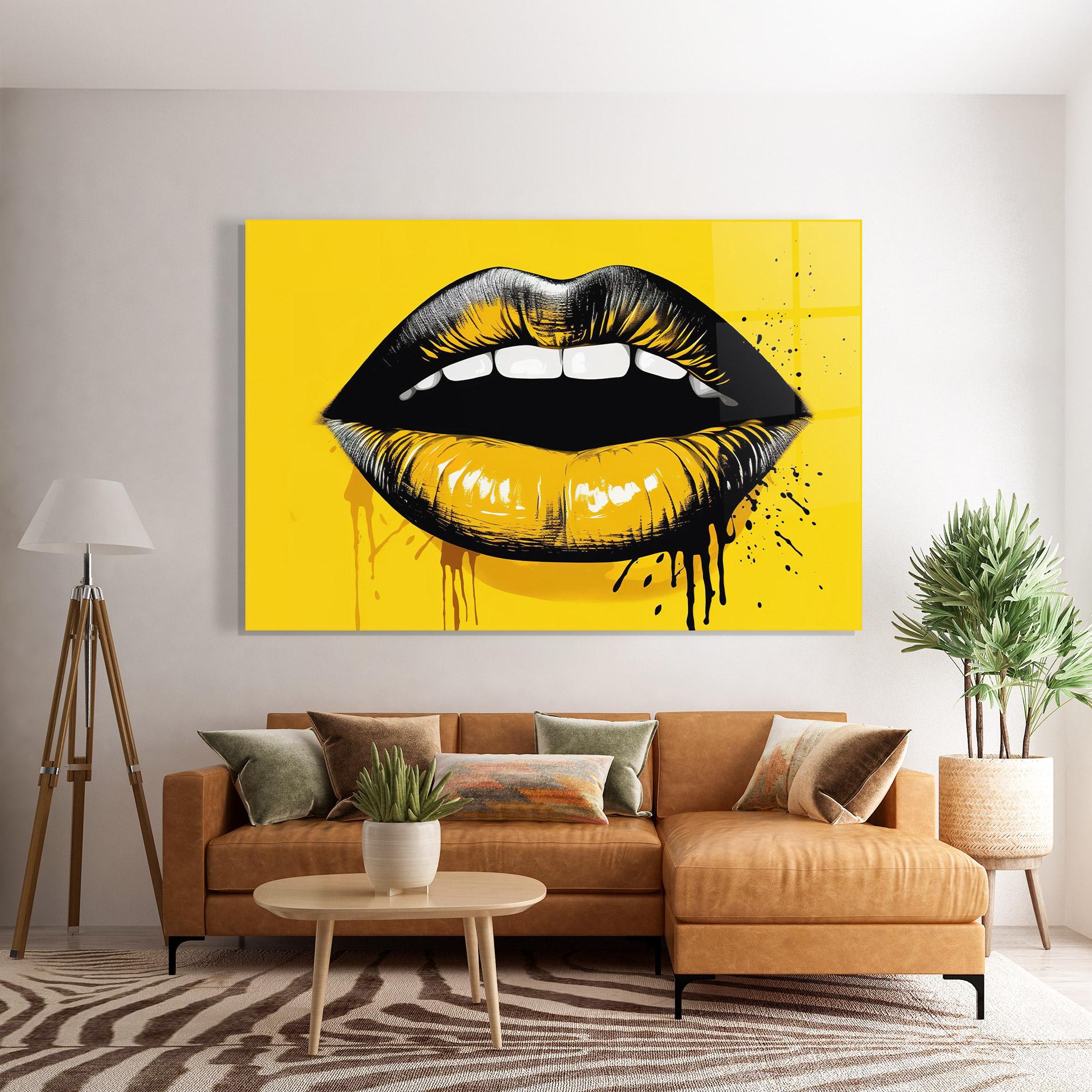 Стъклена картина Black Yellow Lips mockup 7