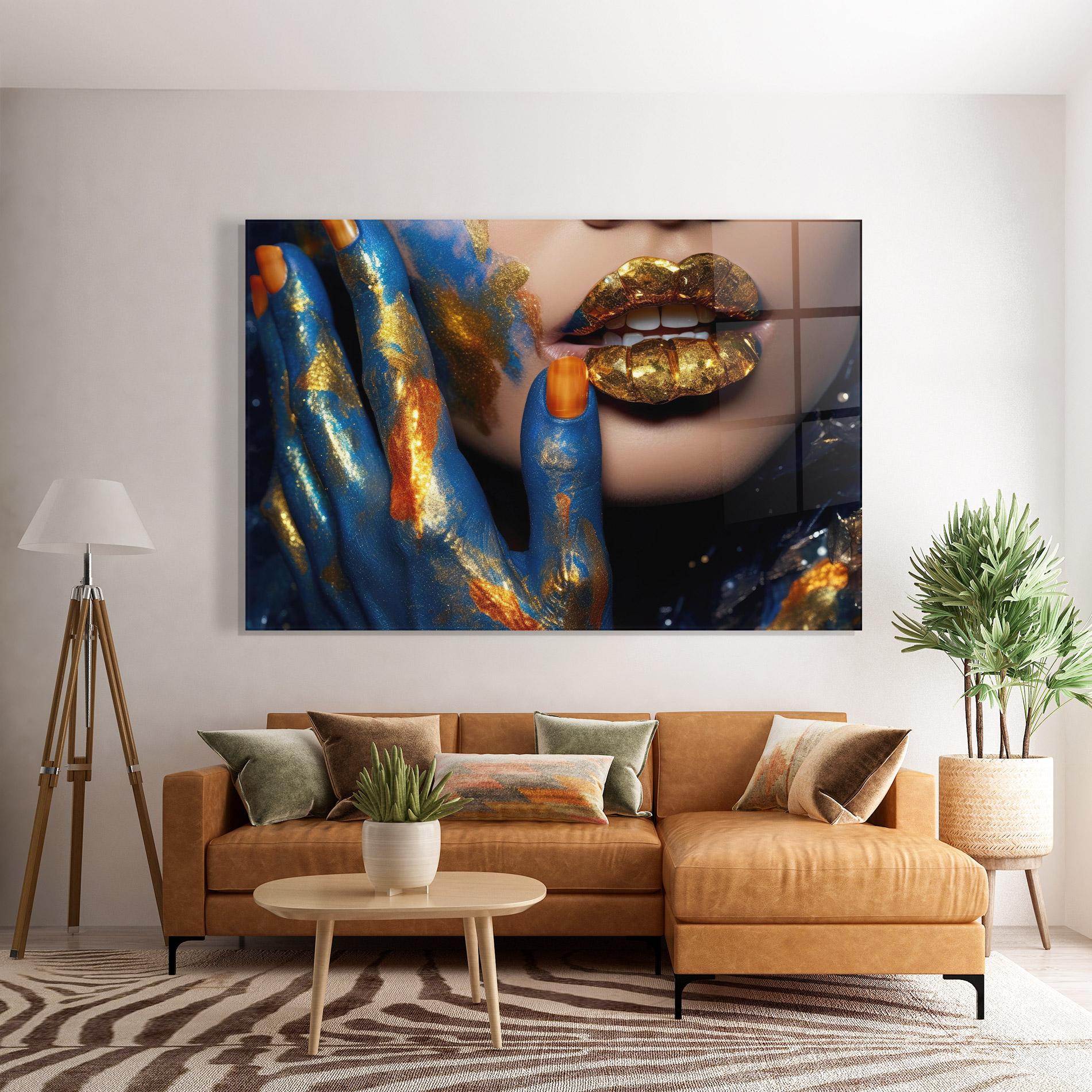 Стъклена картина Blue Hand Lips mockup 7