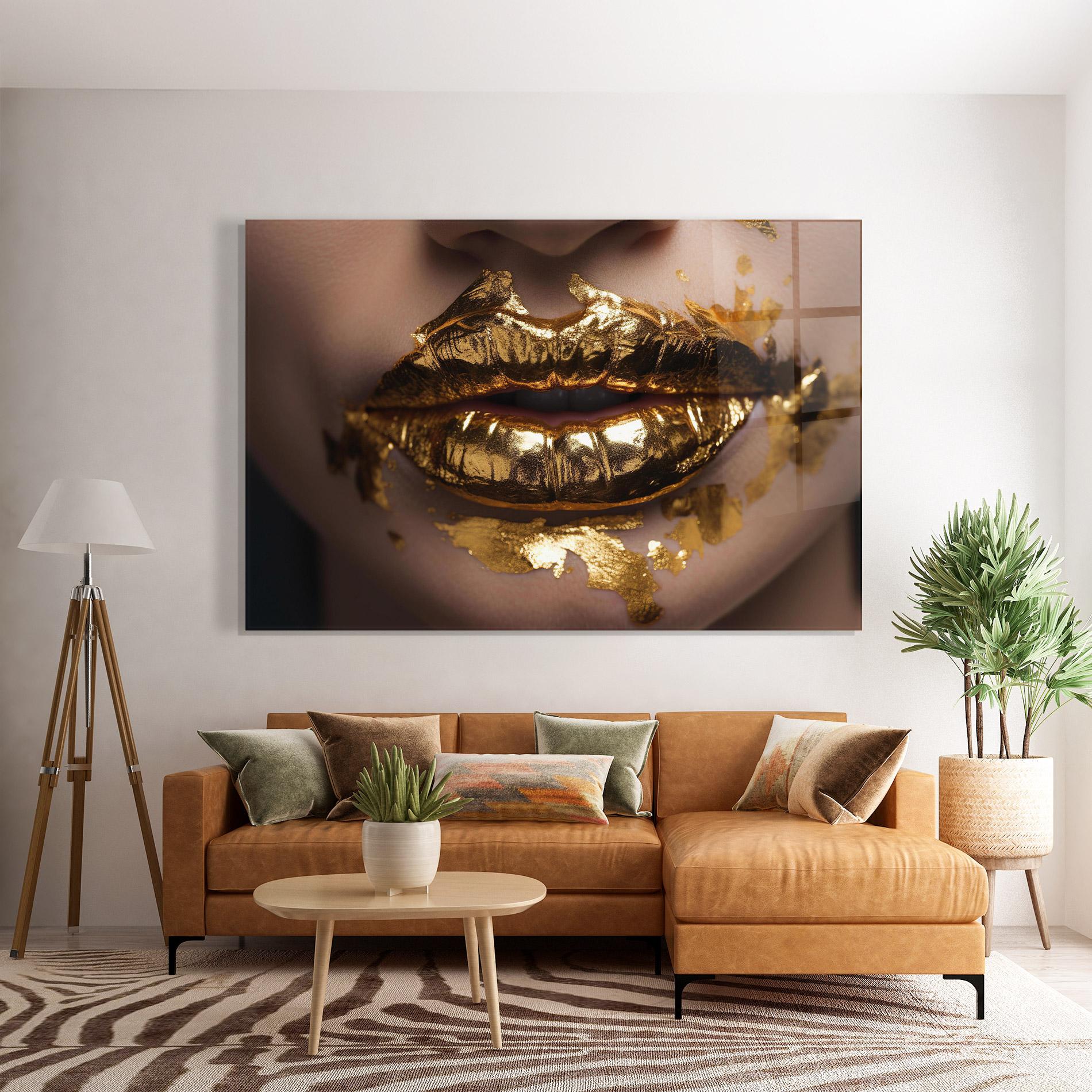 Стъклена картина Close Gold Lips mockup 7