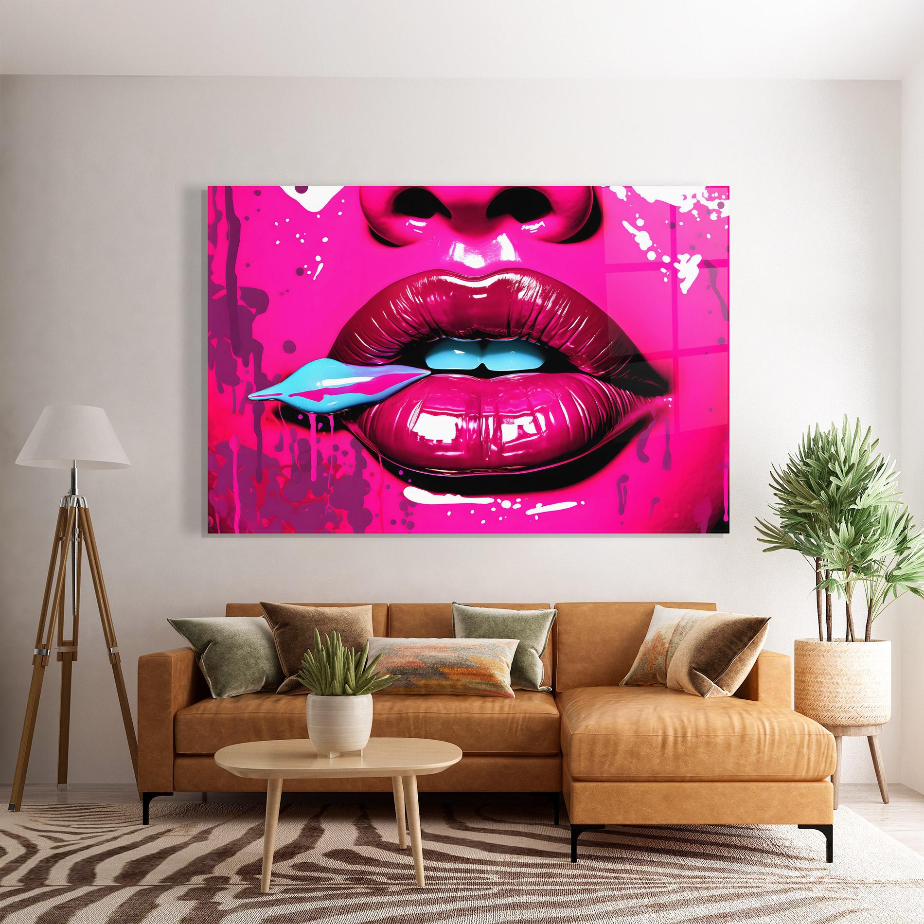 Стъклена картина Dark Pink Lips Art mockup 7