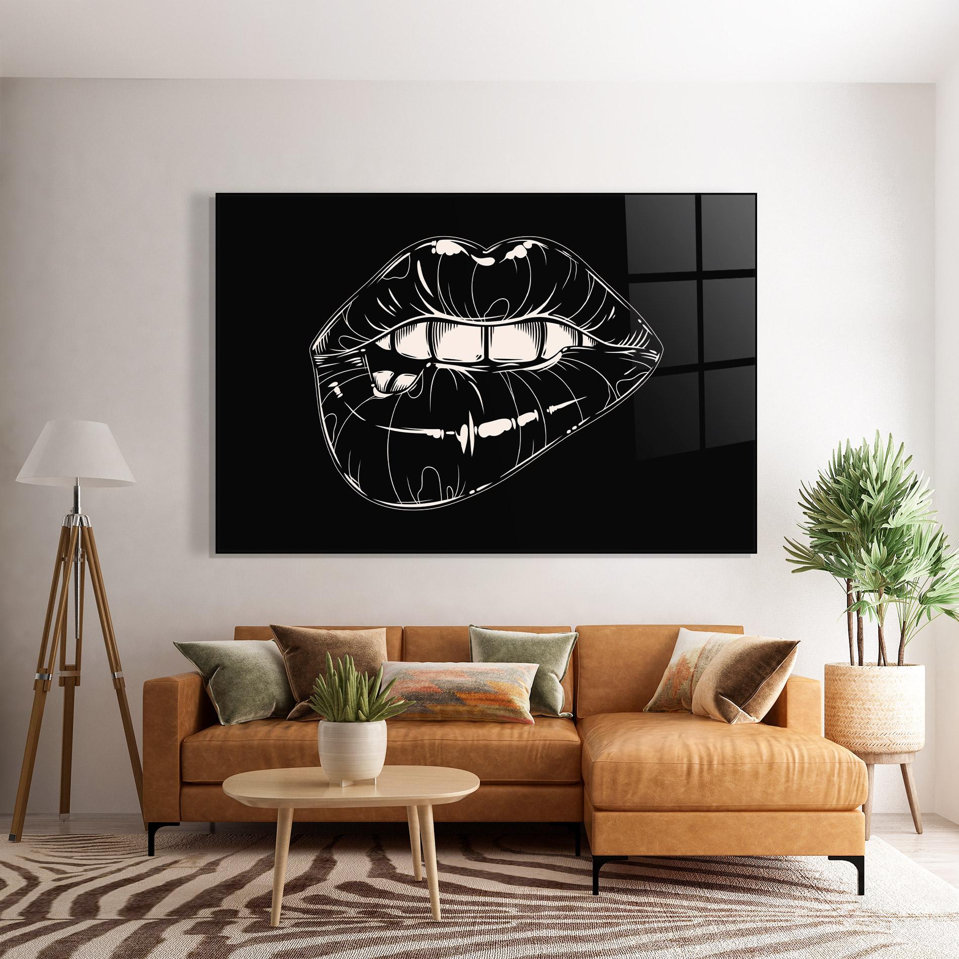Стъклена картина Lips On Black Art mockup 7