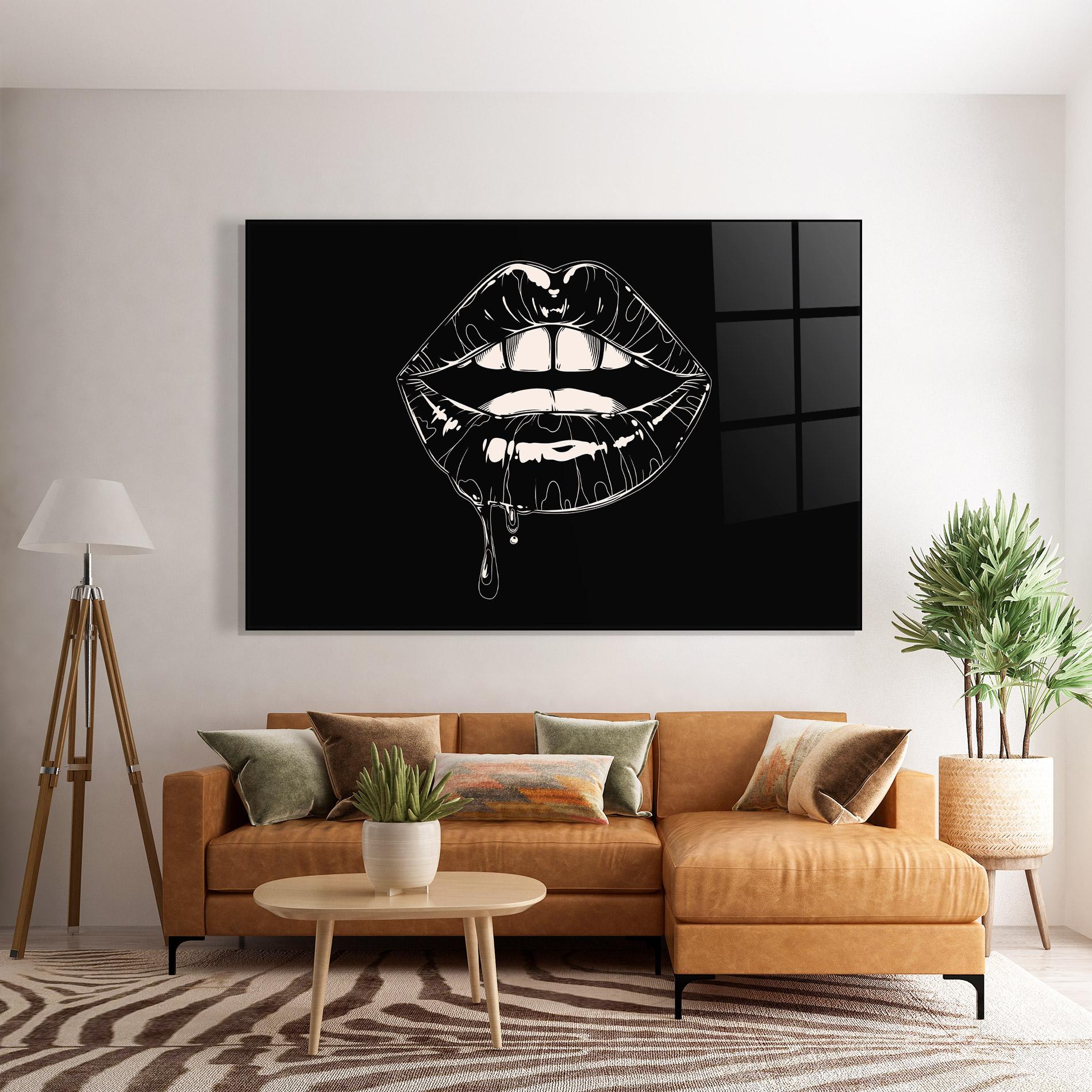 Стъклена картина Open Lips On Black mockup 7