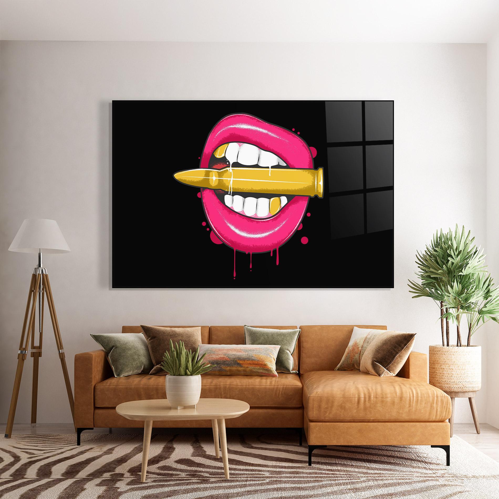 Стъклена картина Pink Bullet Lips mockup 7