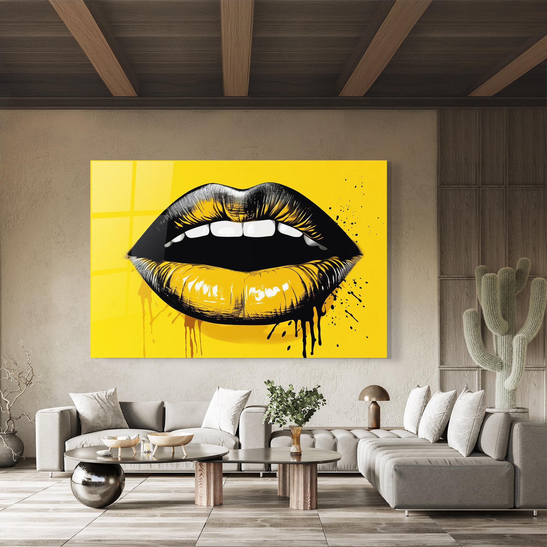 Стъклена картина Black Yellow Lips mockup 8