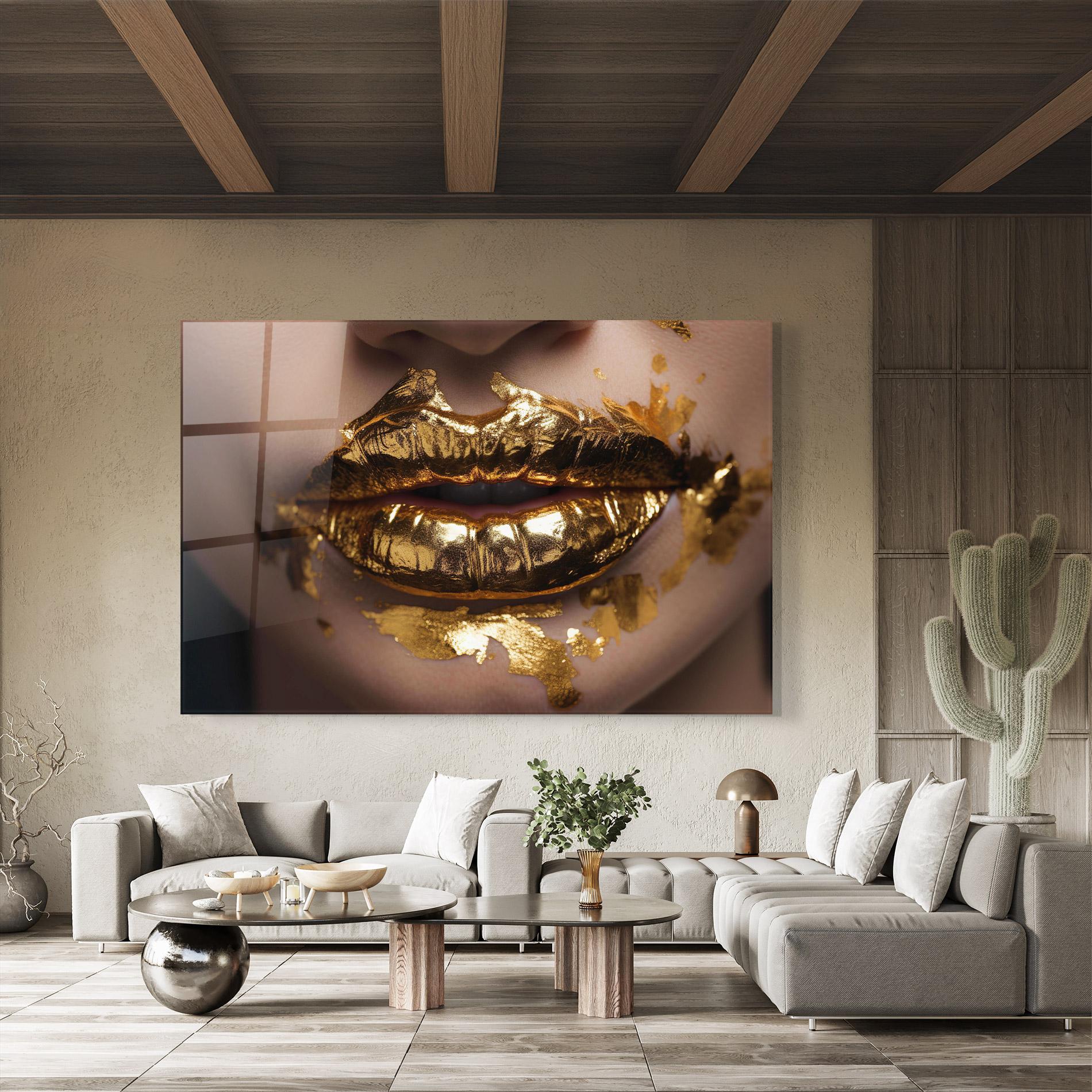 Стъклена картина Close Gold Lips mockup 8
