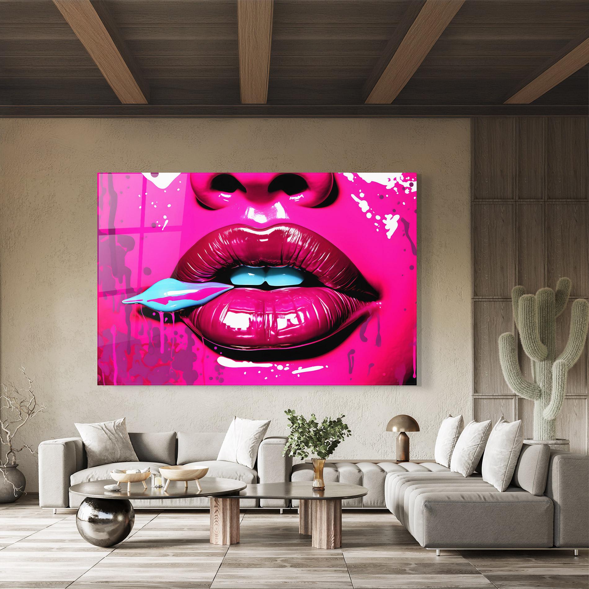 Стъклена картина Dark Pink Lips Art mockup 8