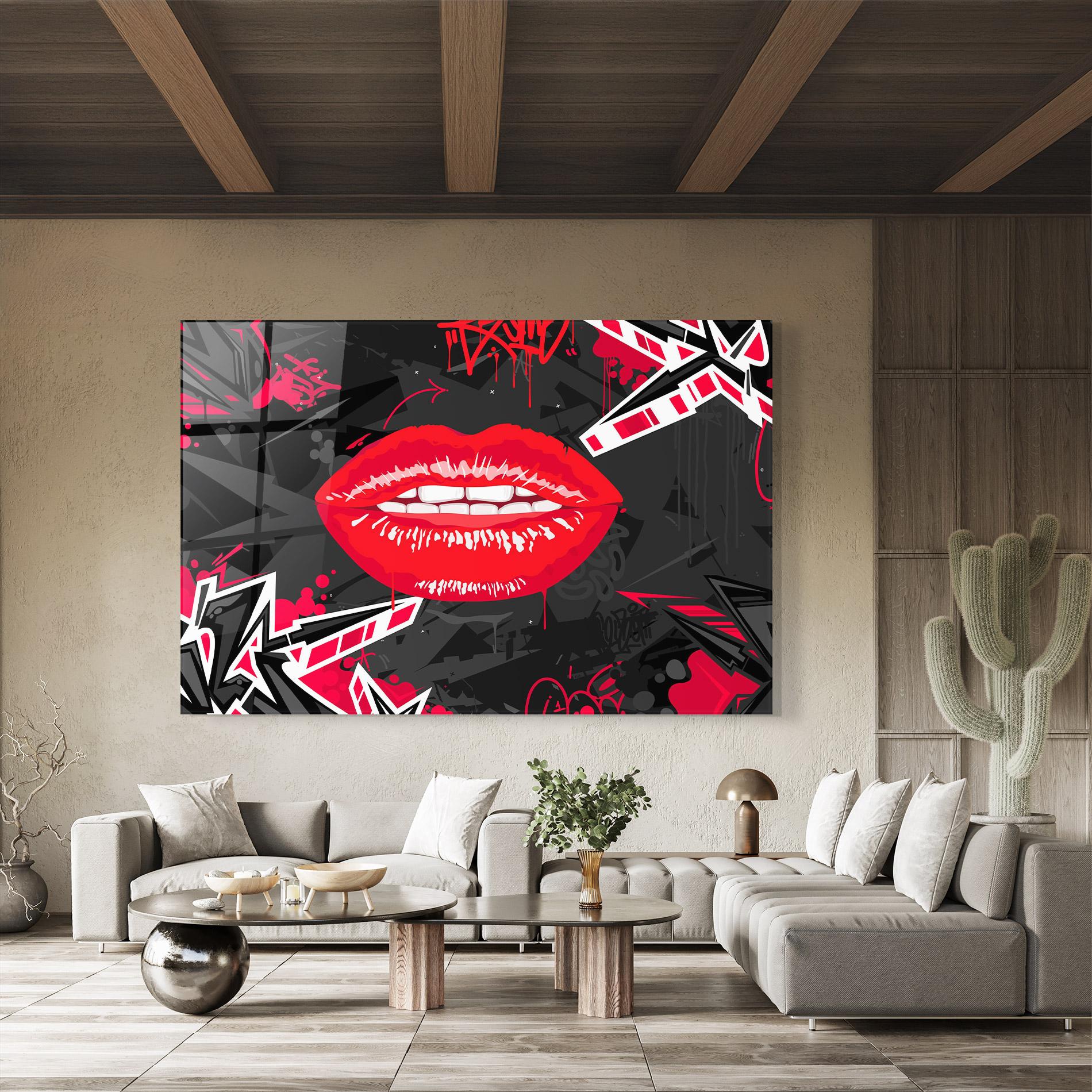 Стъклена картина Lips Graff mockup 8
