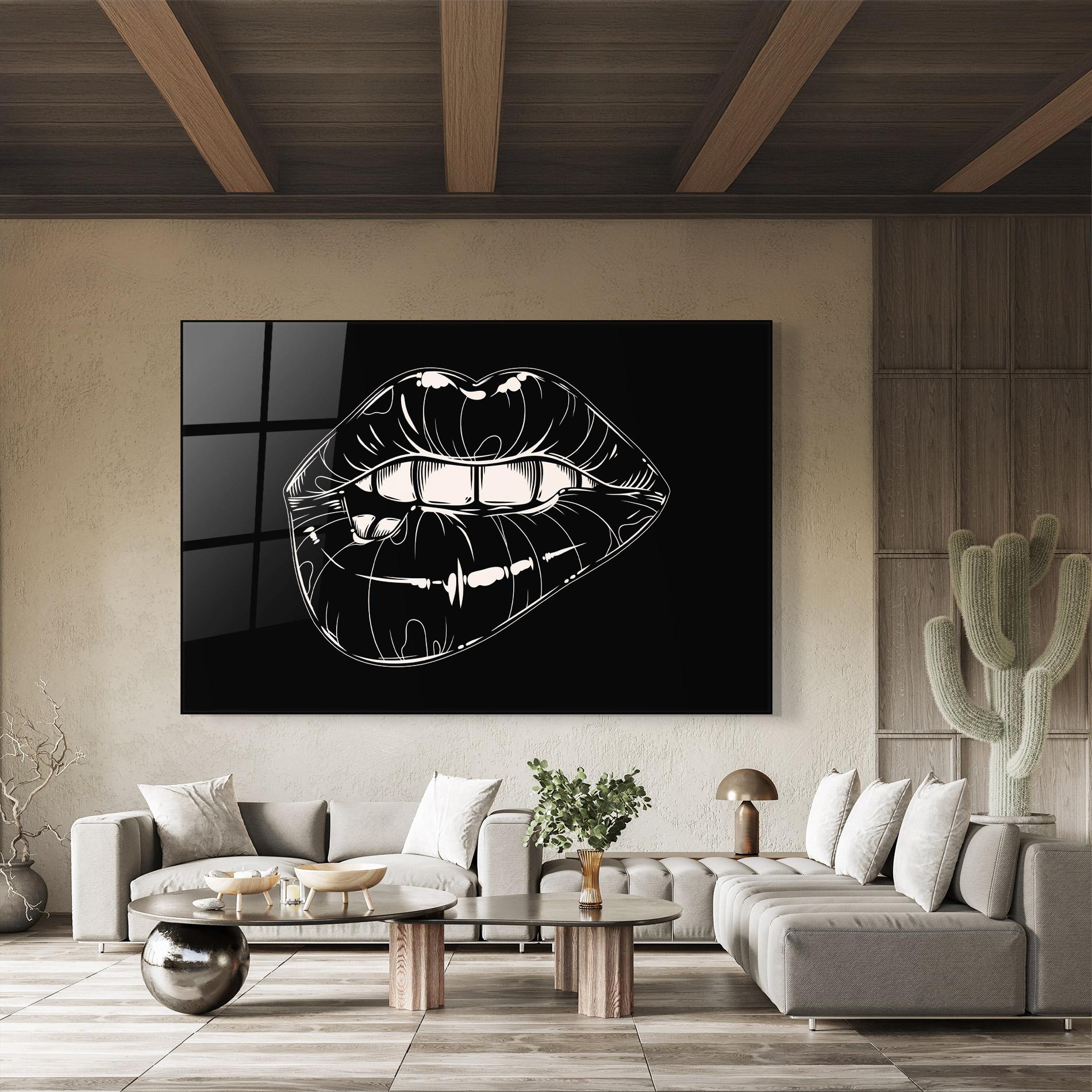 Стъклена картина Lips On Black Art mockup 8