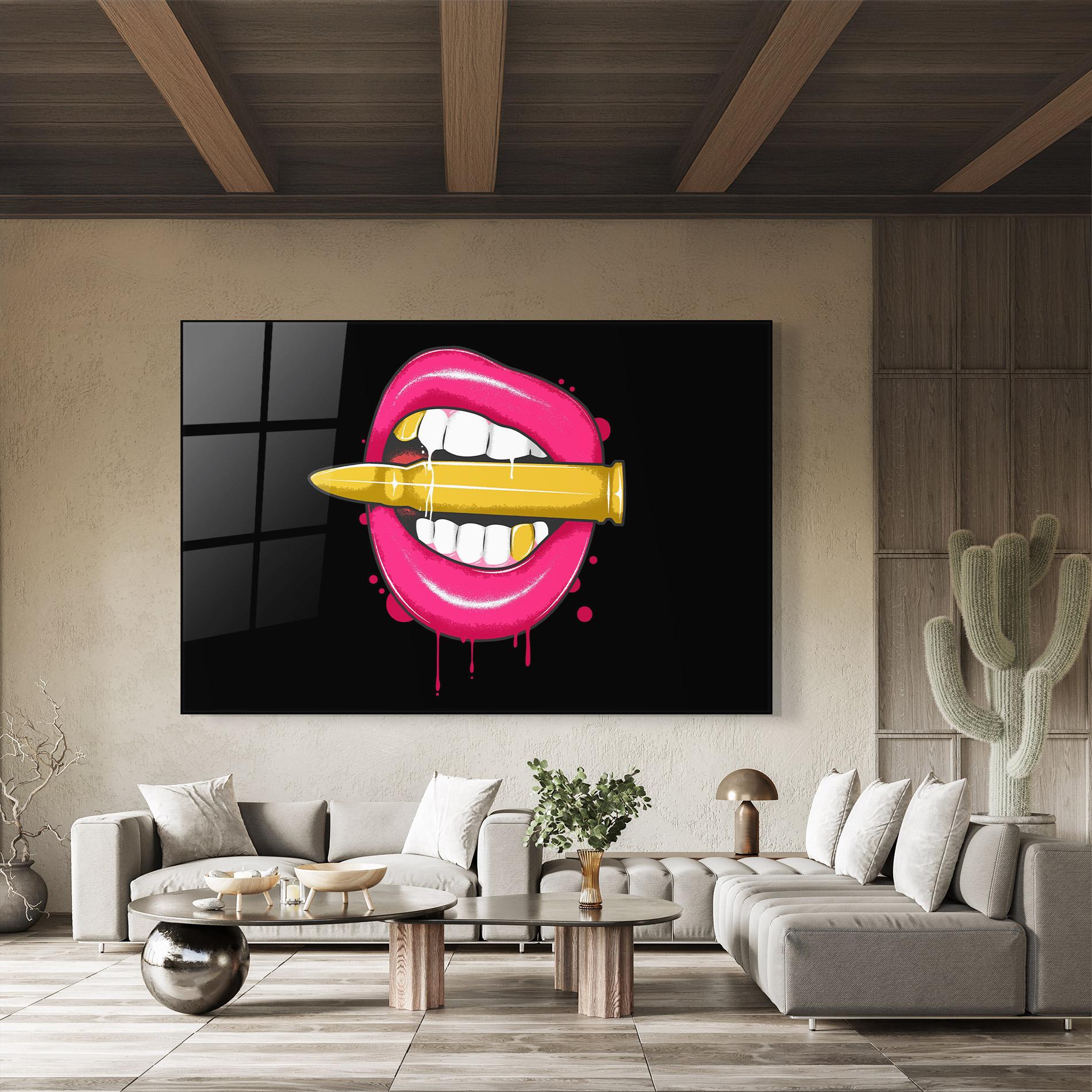 Стъклена картина Pink Bullet Lips mockup 8
