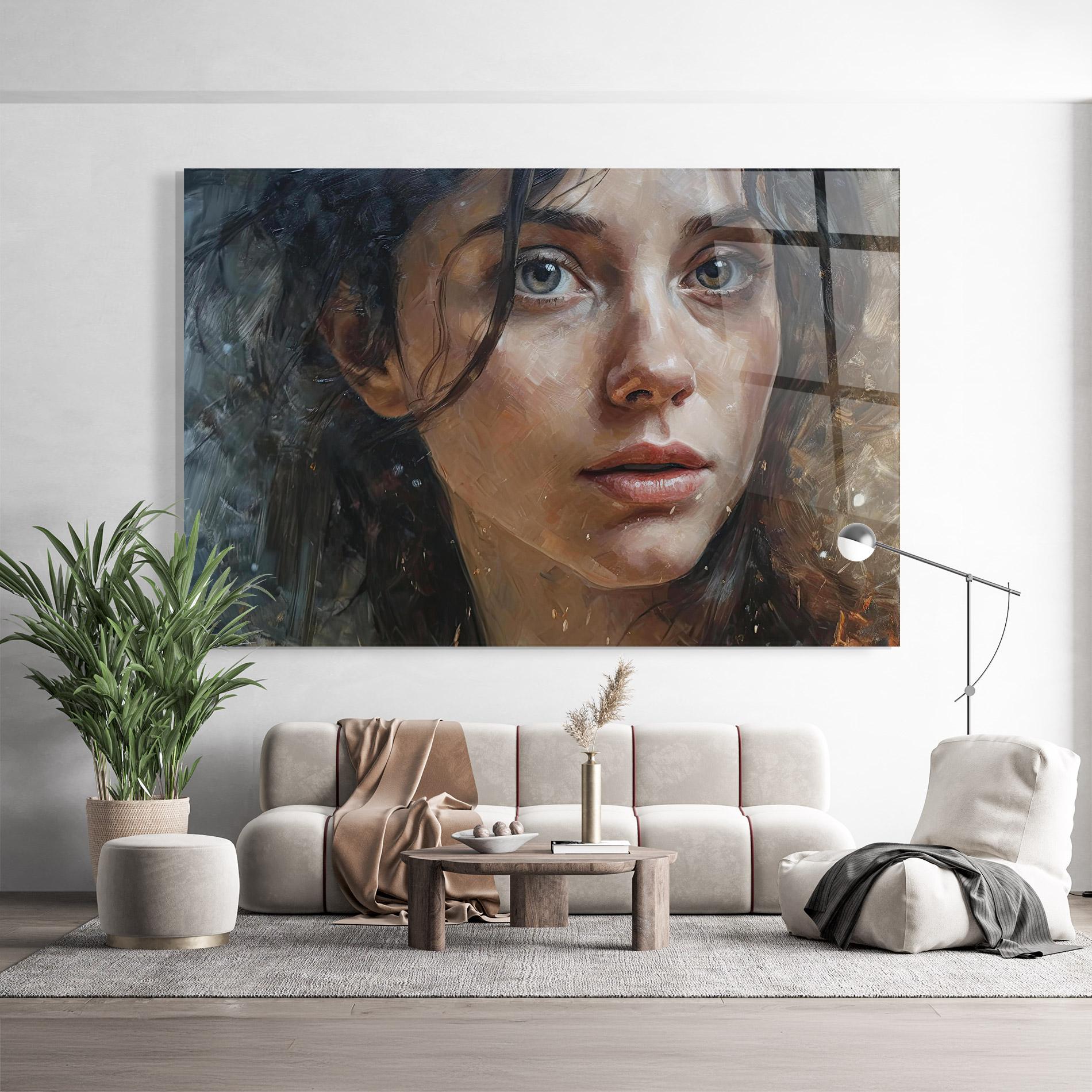 Стъклена картина Closeup Darkhaired Woman mockup 9