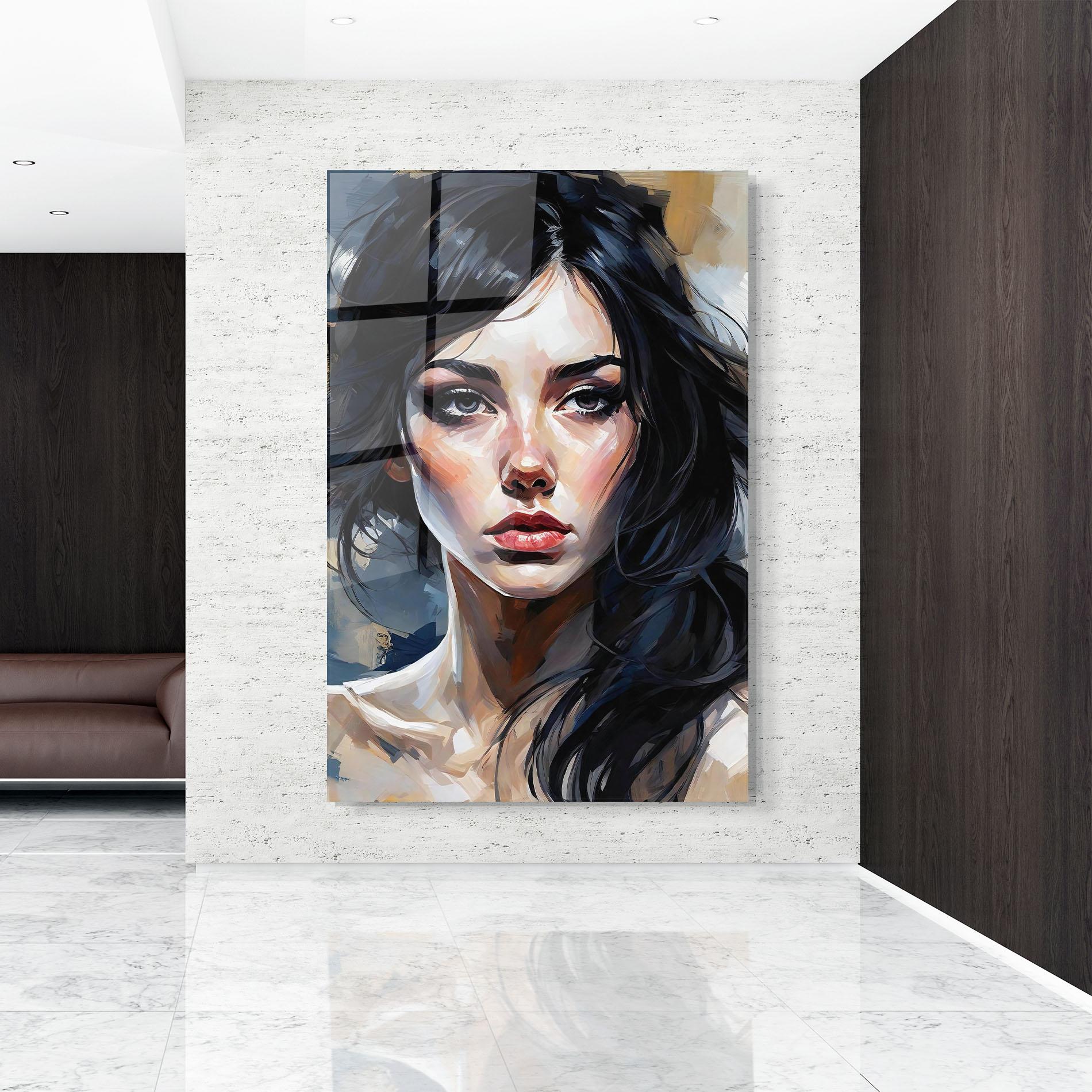 Стъклена картина Long Black Hair Portrait mockup 9