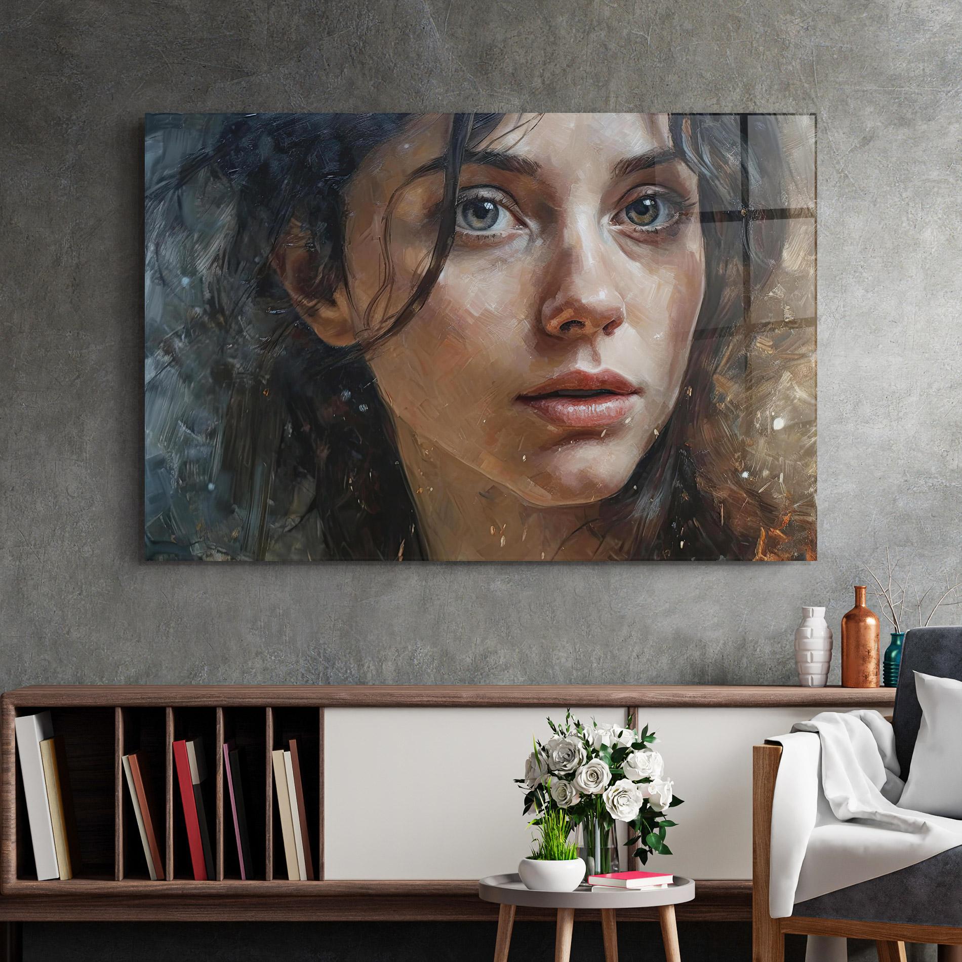 Стъклена картина Closeup Darkhaired Woman mockup 2