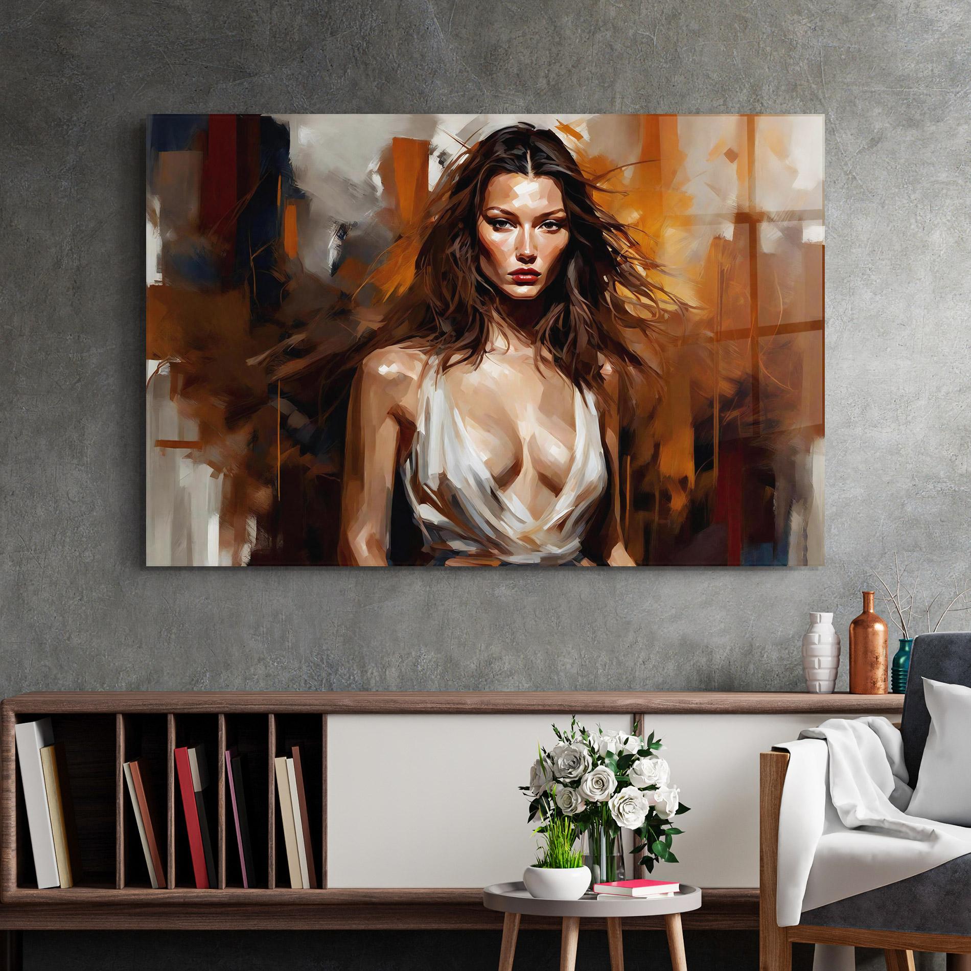 Стъклена картина Long Brown Hair Woman mockup 2