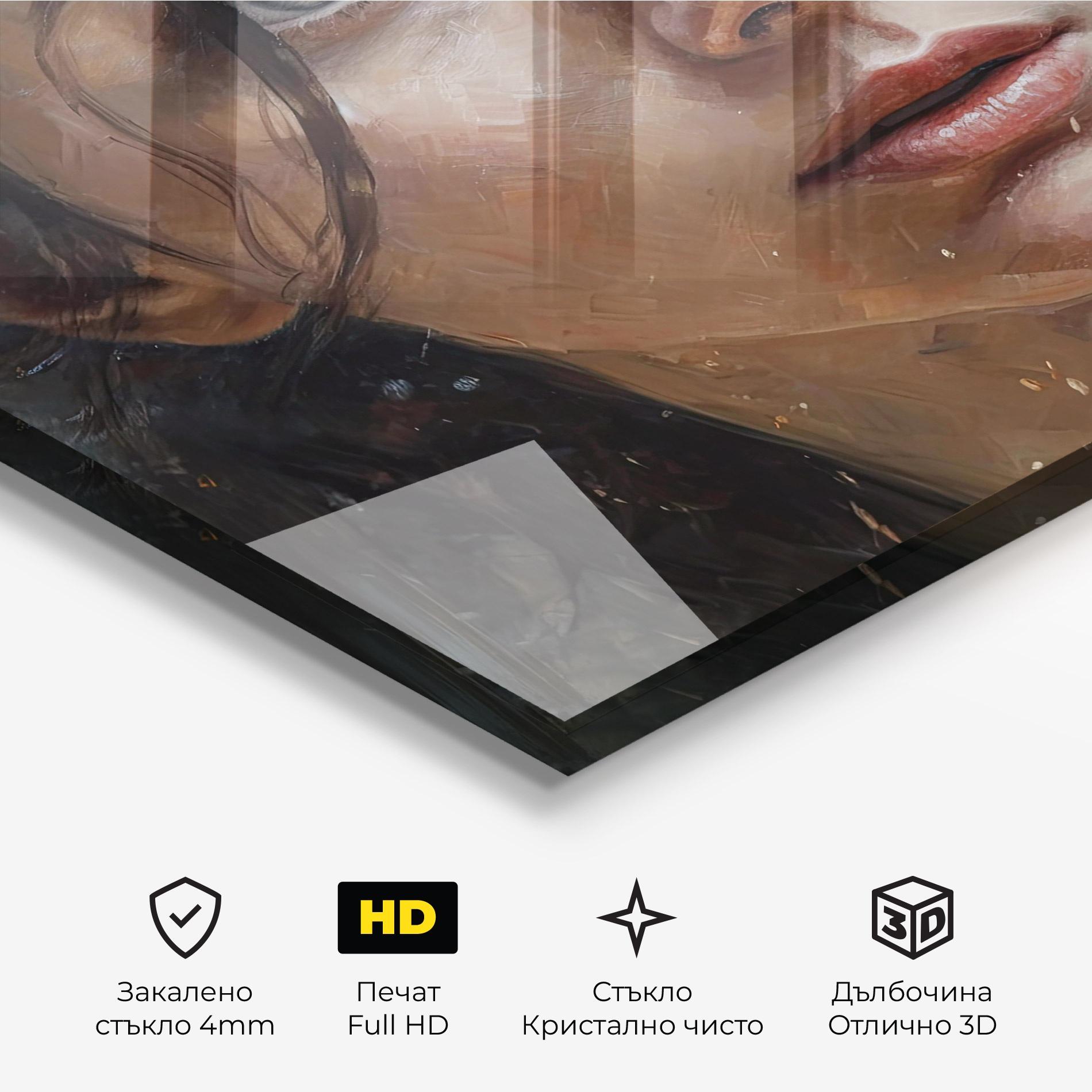 Стъклена картина Closeup Darkhaired Woman mockup 3