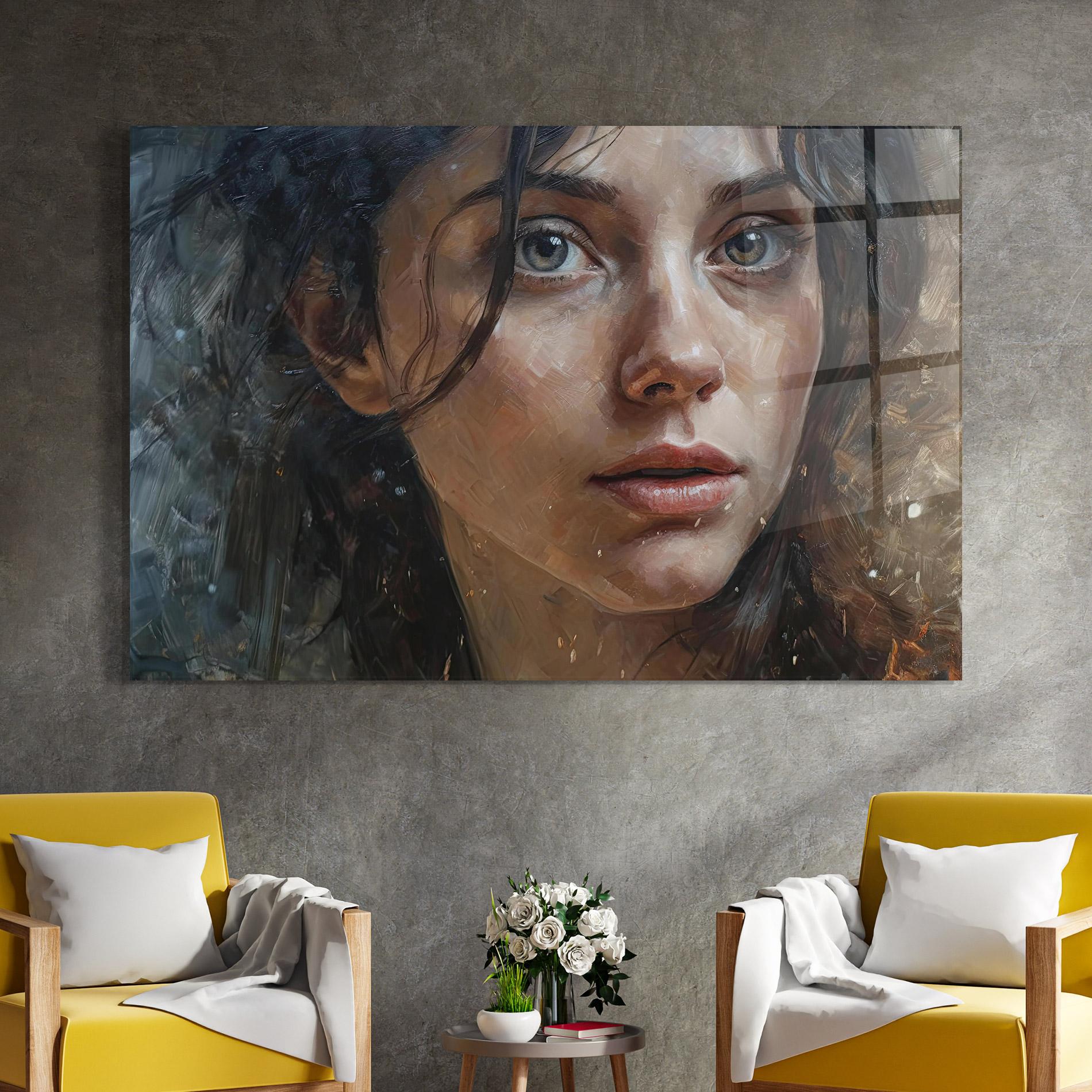 Стъклена картина Closeup Darkhaired Woman mockup 4