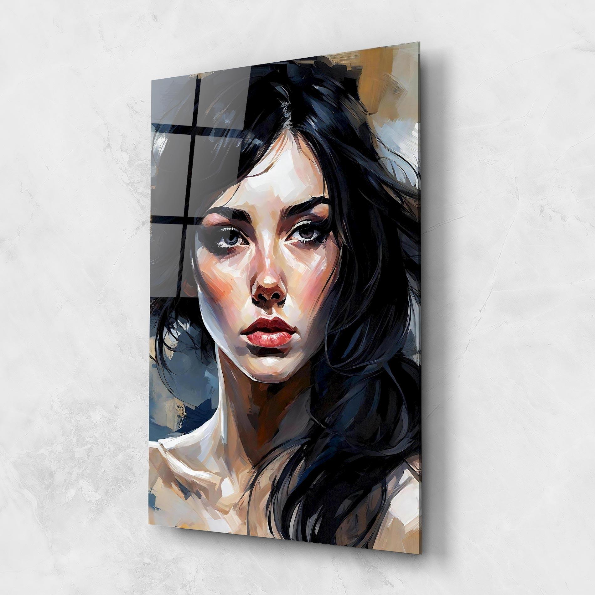Стъклена картина Long Black Hair Portrait mockup 1