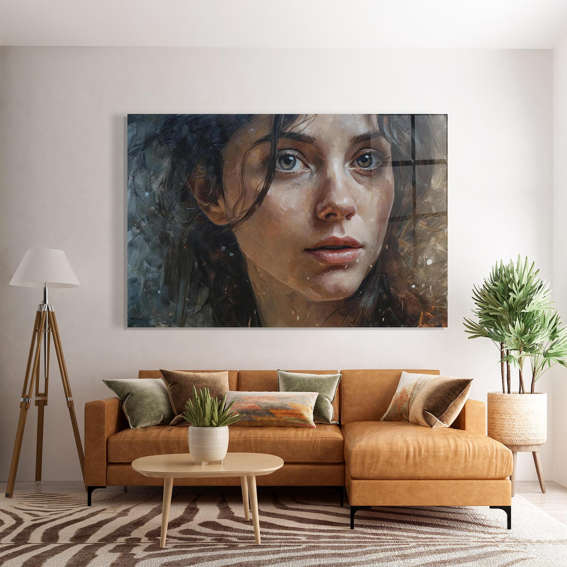 Стъклена картина Closeup Darkhaired Woman mockup 7