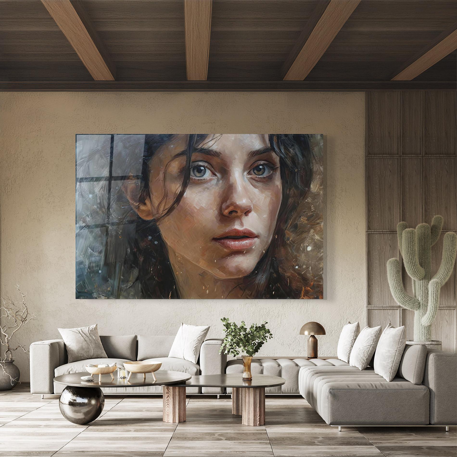 Стъклена картина Closeup Darkhaired Woman mockup 8