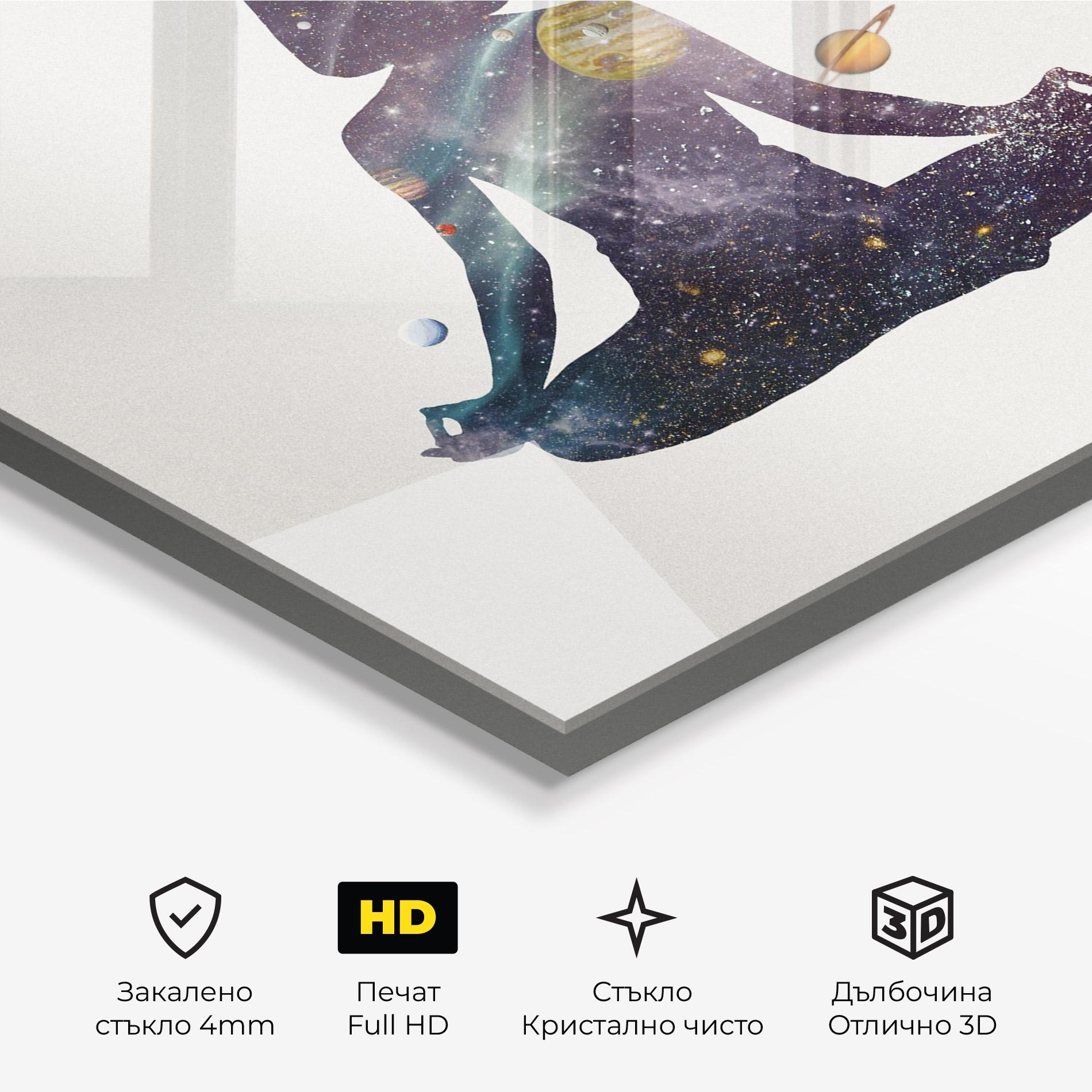 Стъклена картина Galaxy Woman Shilouette mockup 3