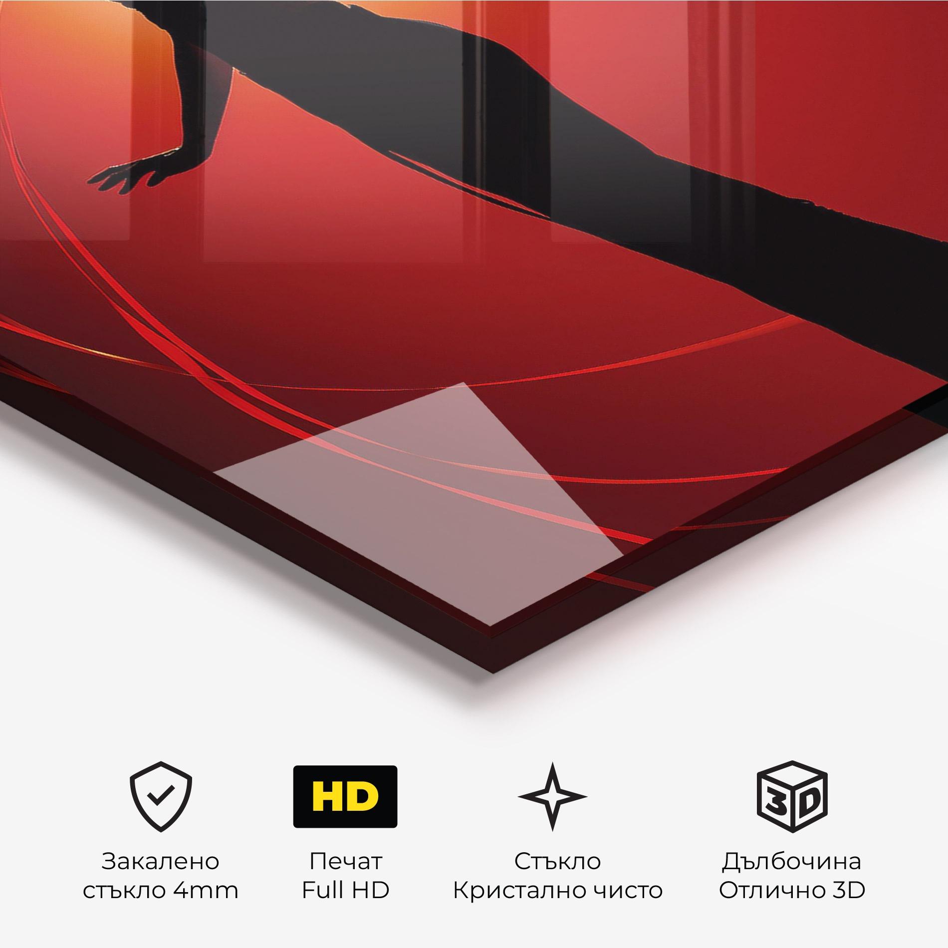 Стъклена картина Red Background Girl mockup 3