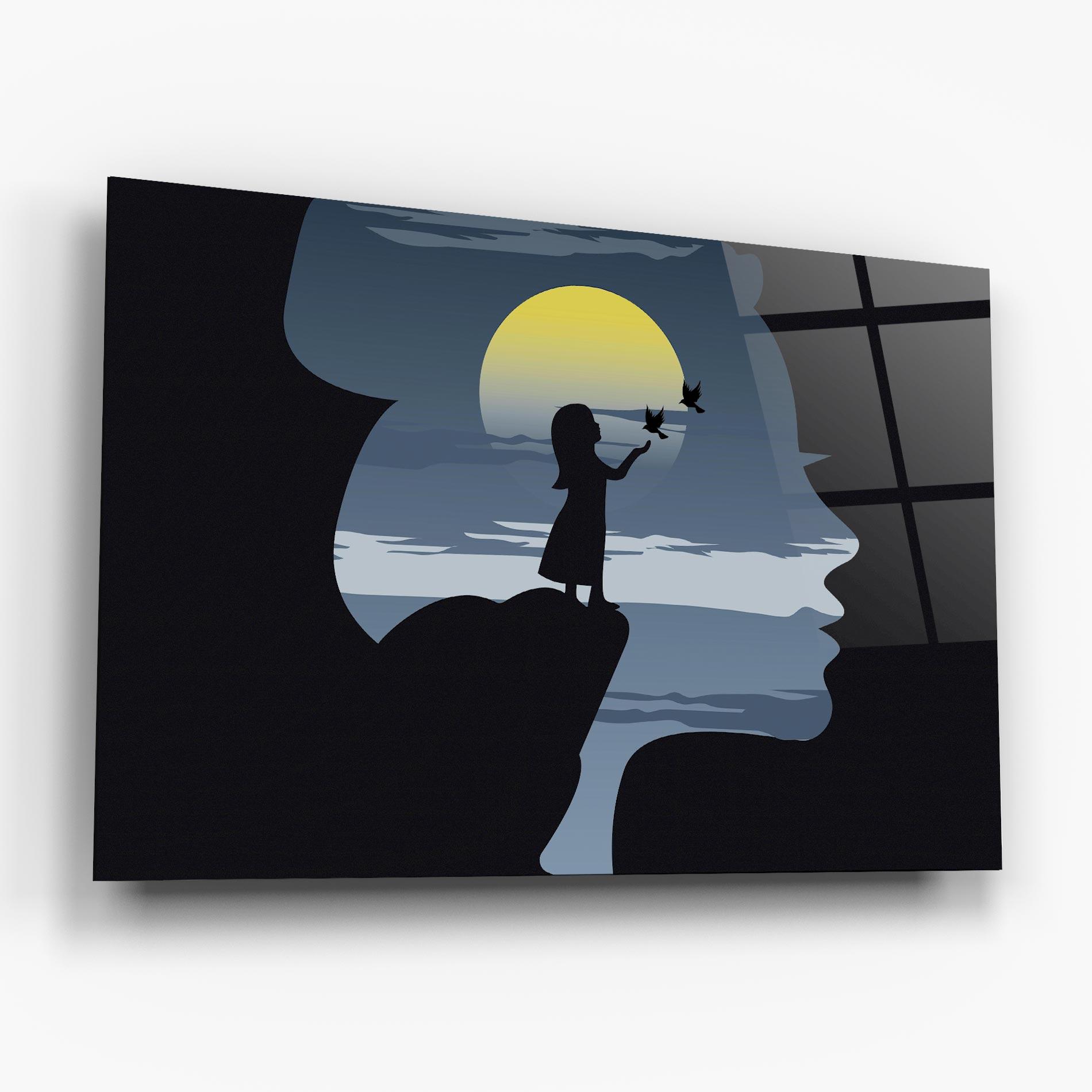 Стъклена картина Little Girl Birds mockup 6