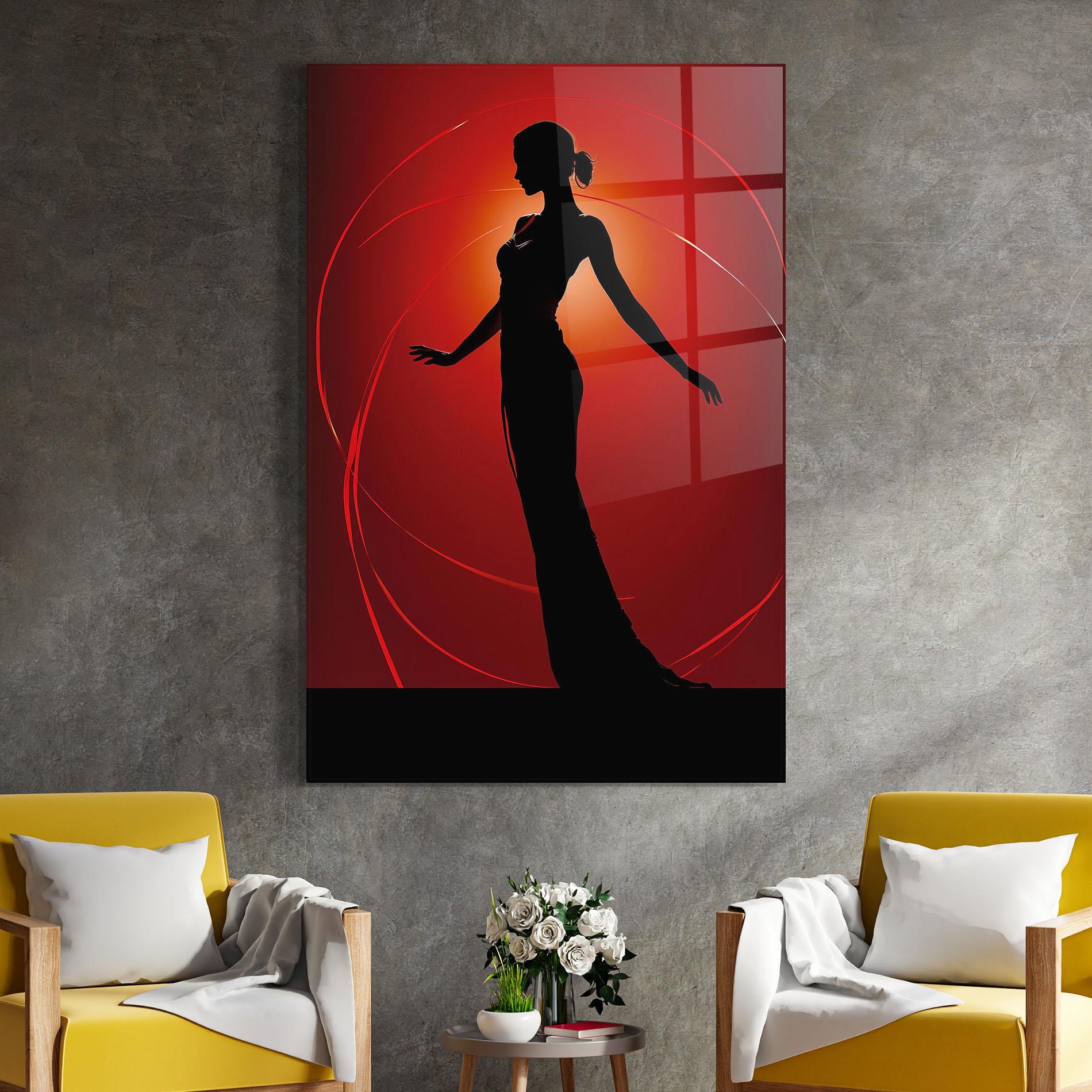 Стъклена картина Red Background Girl mockup 4