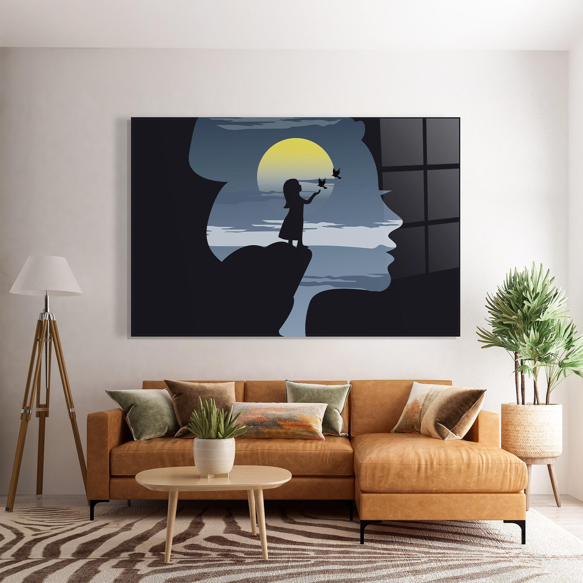 Стъклена картина Little Girl Birds mockup 7