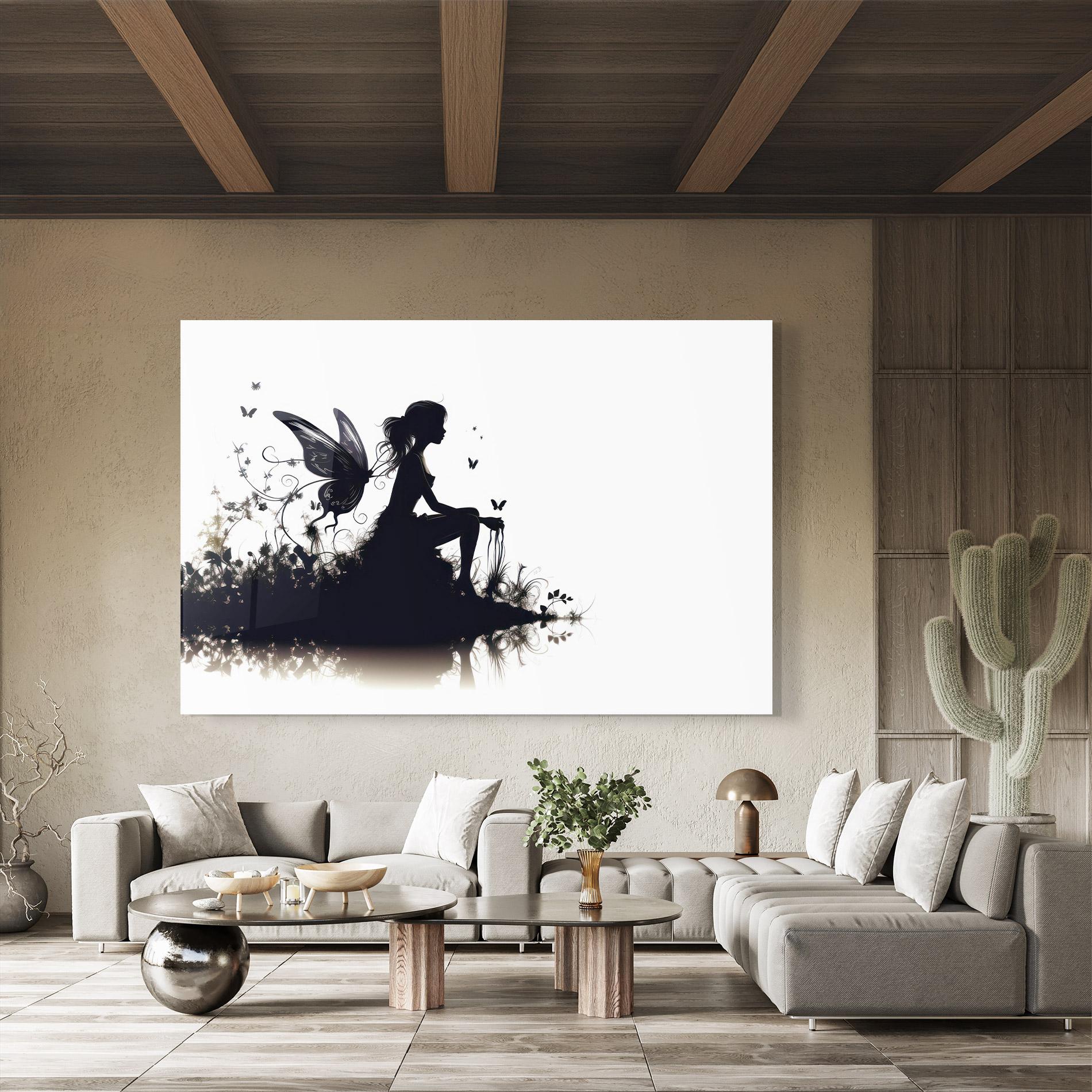 Стъклена картина Butterfly Woman Shilouette mockup 8