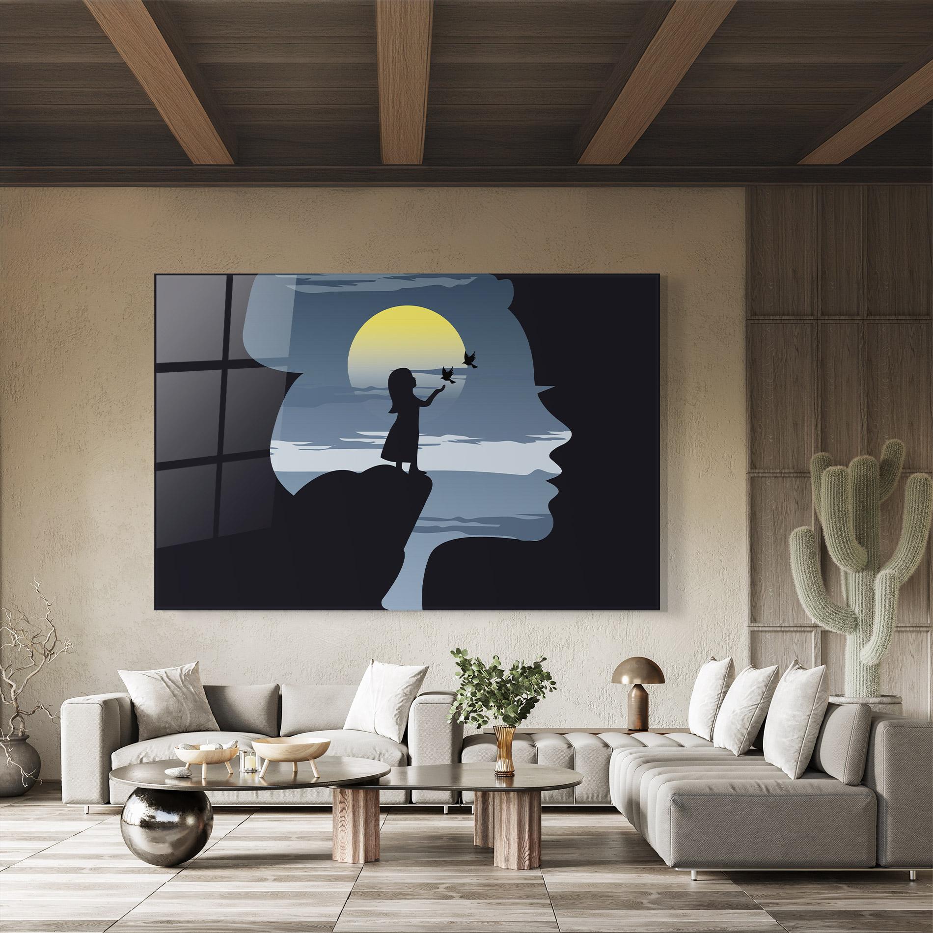 Стъклена картина Little Girl Birds mockup 8