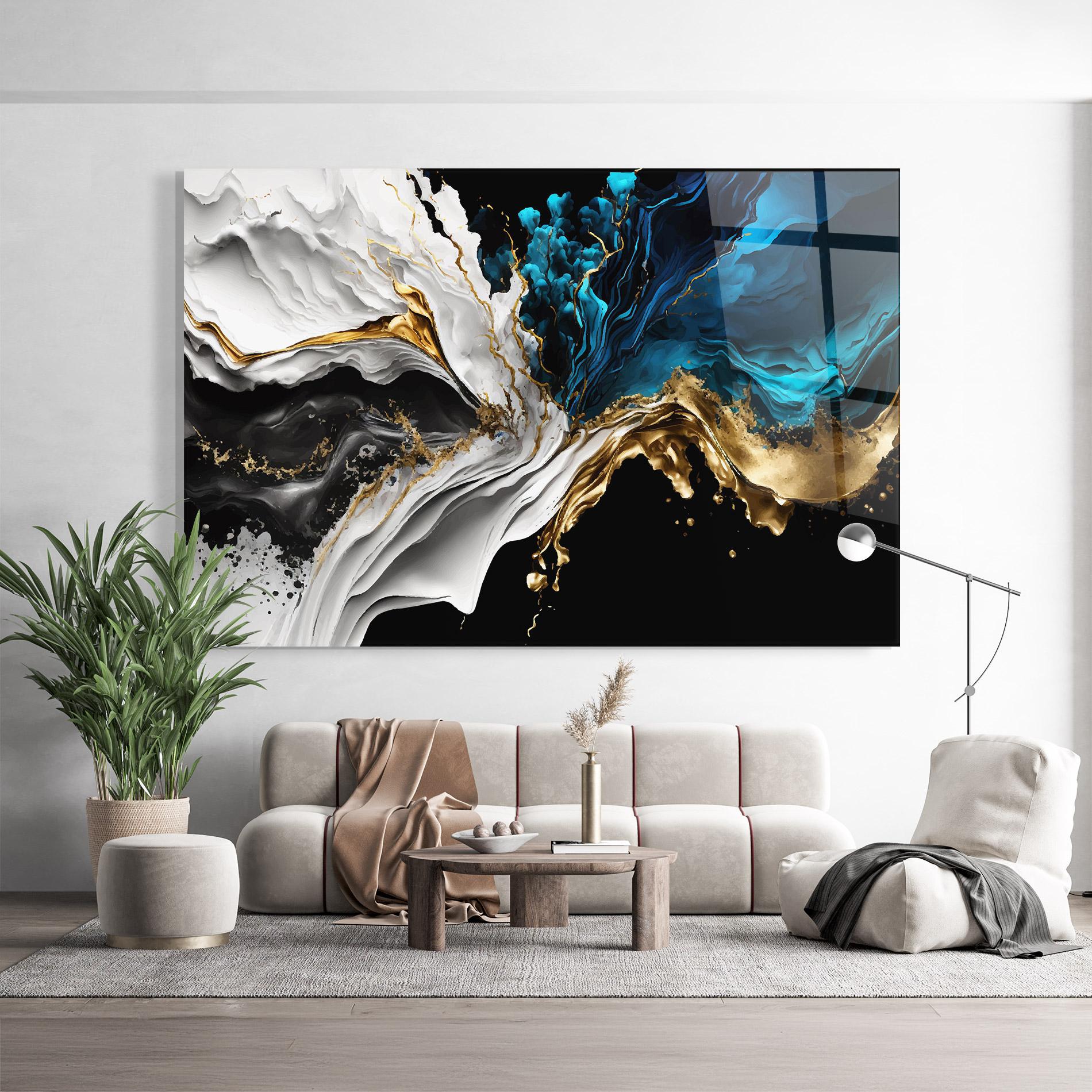 Стъклена картина White Black Wave mockup 9