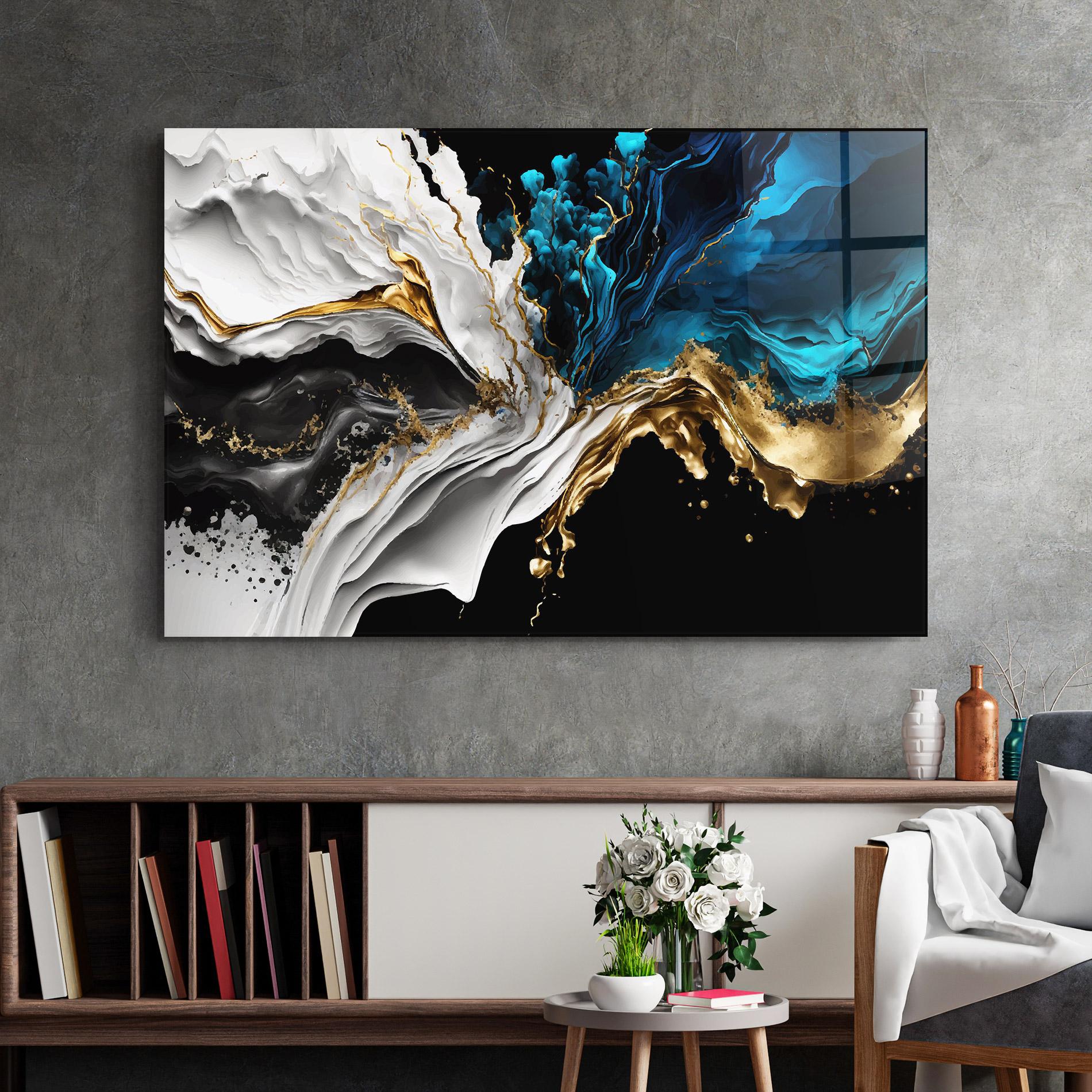 Стъклена картина White Black Wave mockup 2