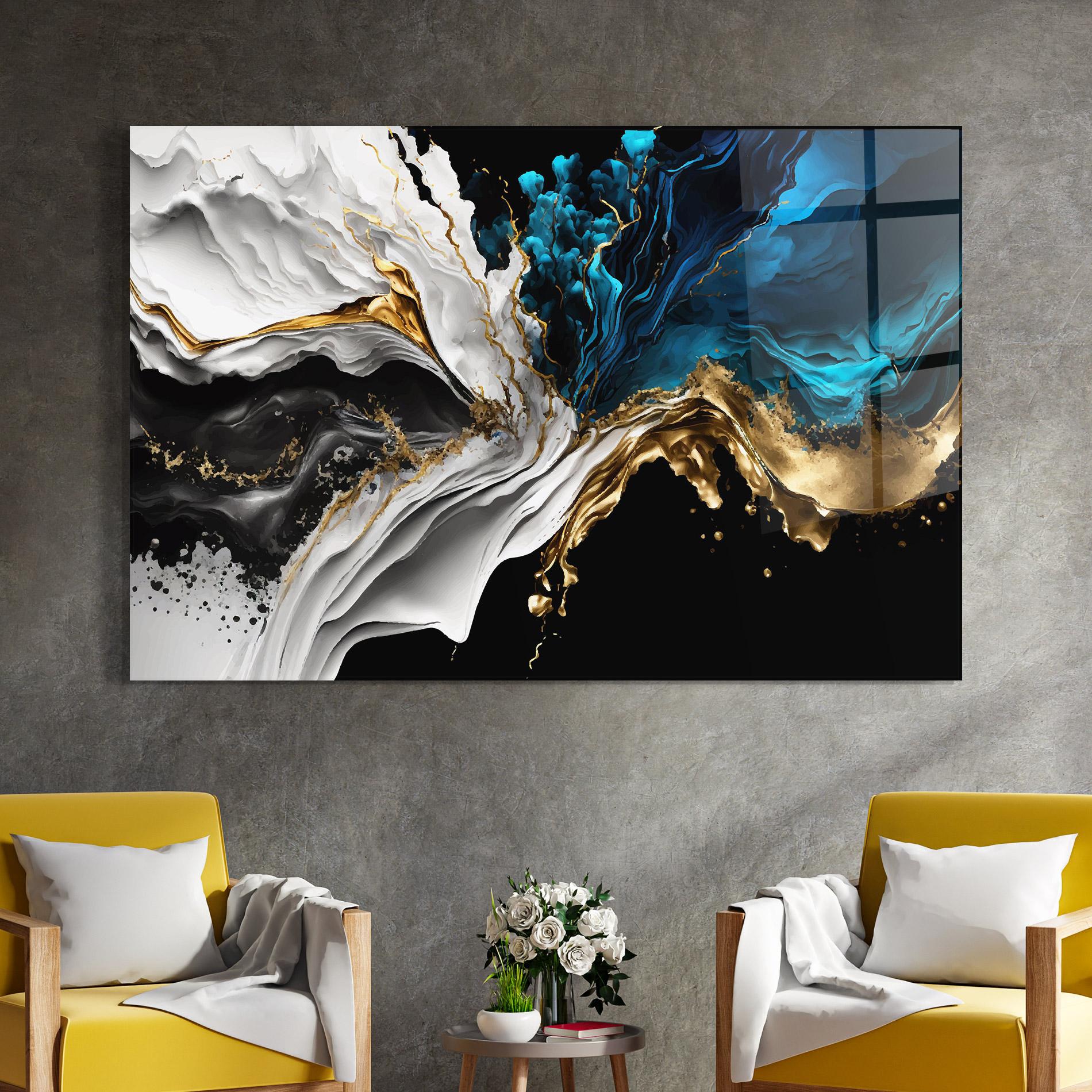 Стъклена картина White Black Wave mockup 4