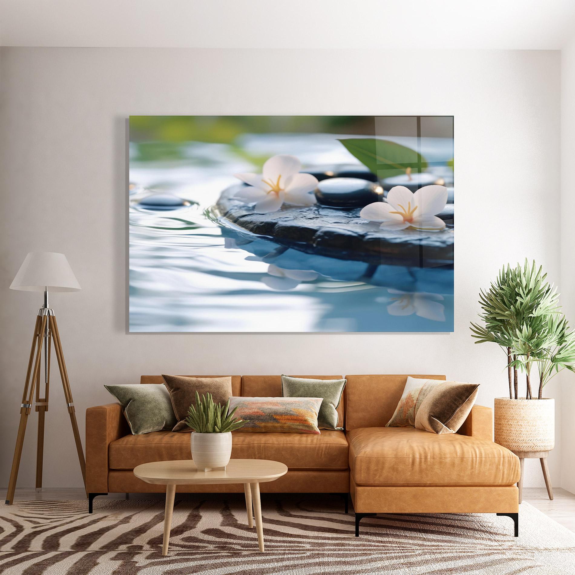 Стъклена картина Water White Flowers mockup 7