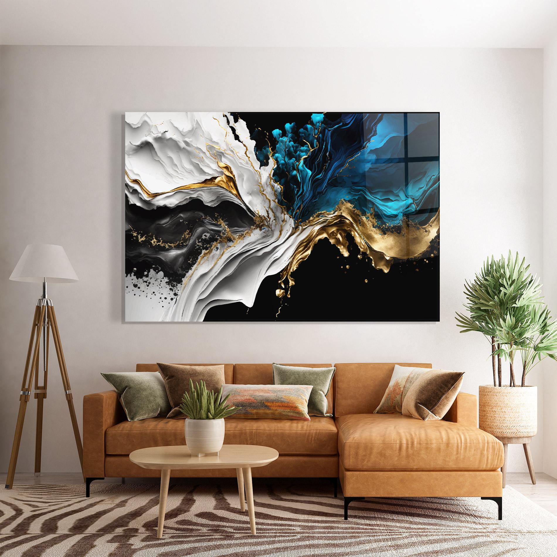 Стъклена картина White Black Wave mockup 7