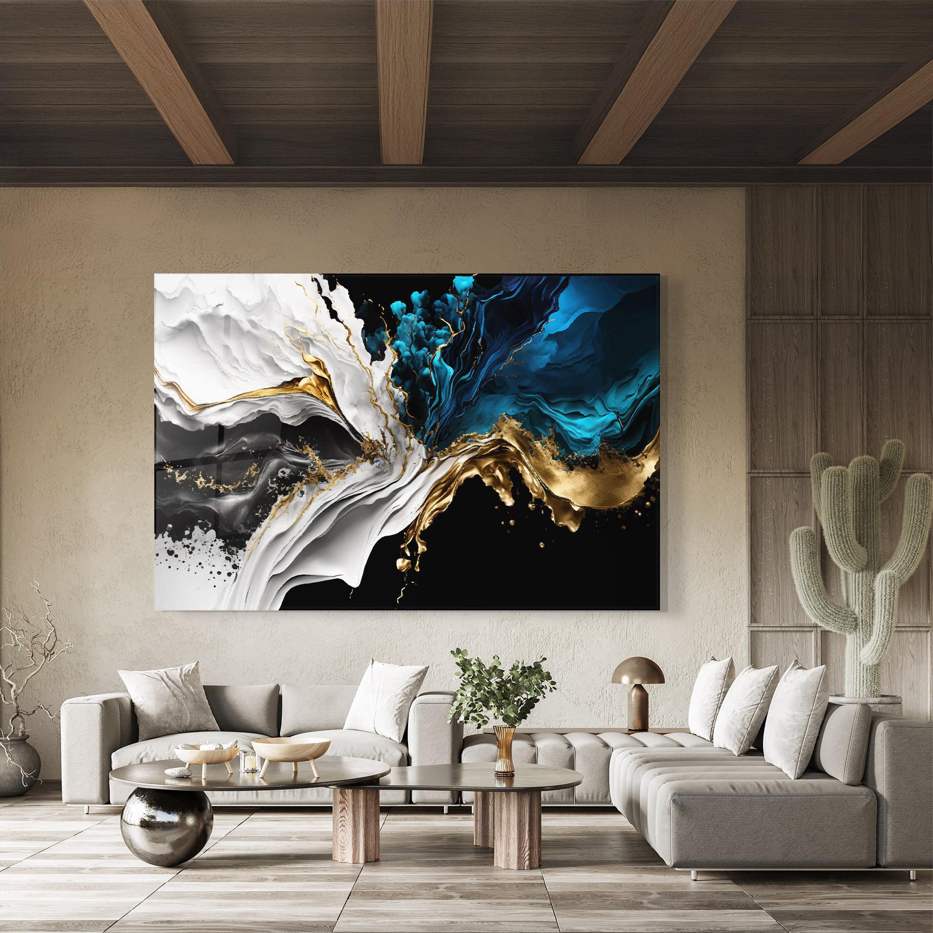 Стъклена картина White Black Wave mockup 8